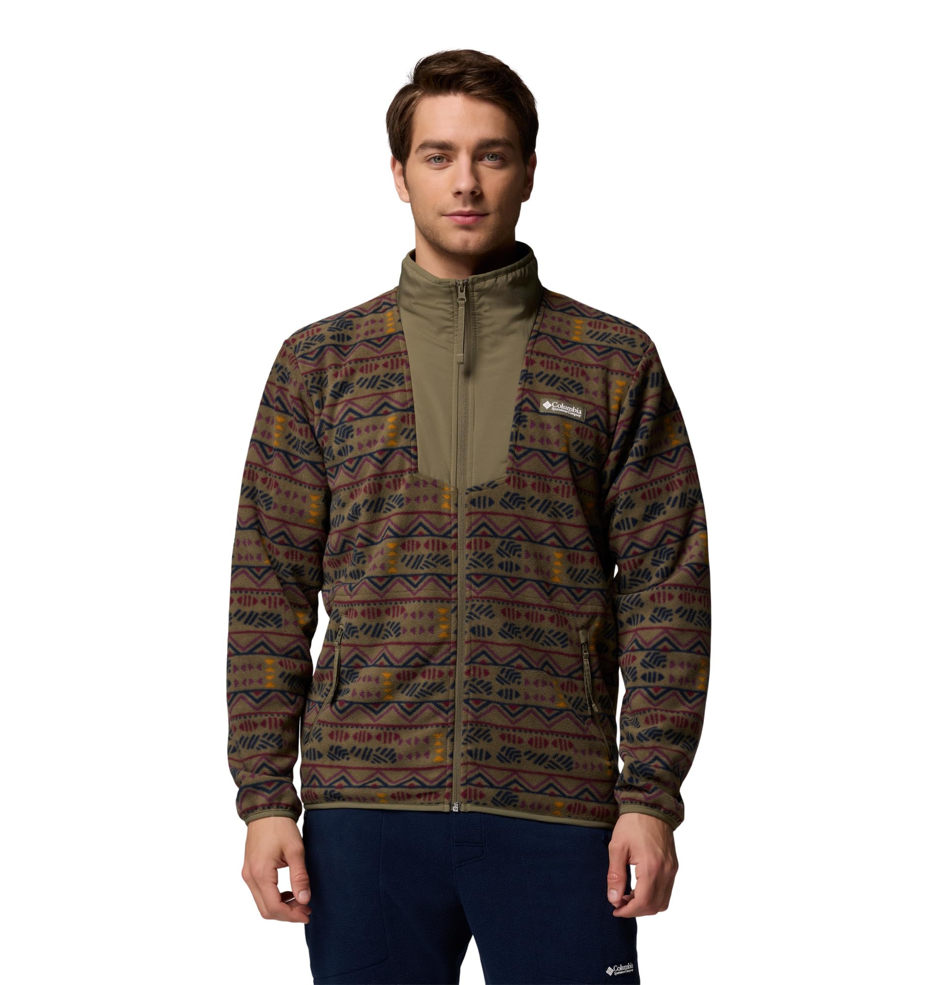 Columbia Men's Sequoia Grove Printed Full Zip, Full Zip Fleece Jacket, Stone Green Horizons, XX-Large