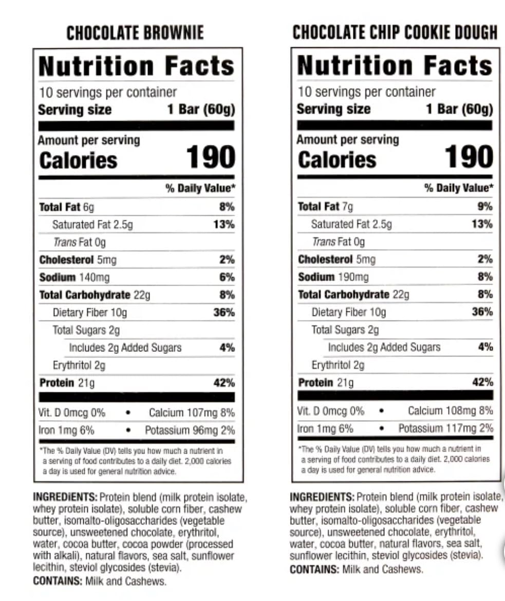 Protein Bar – 20-Count Variety Pack, Kirkland Quality – Chocolate Chip Cookie Dough & Chocolate Brownie, Gluten-Free