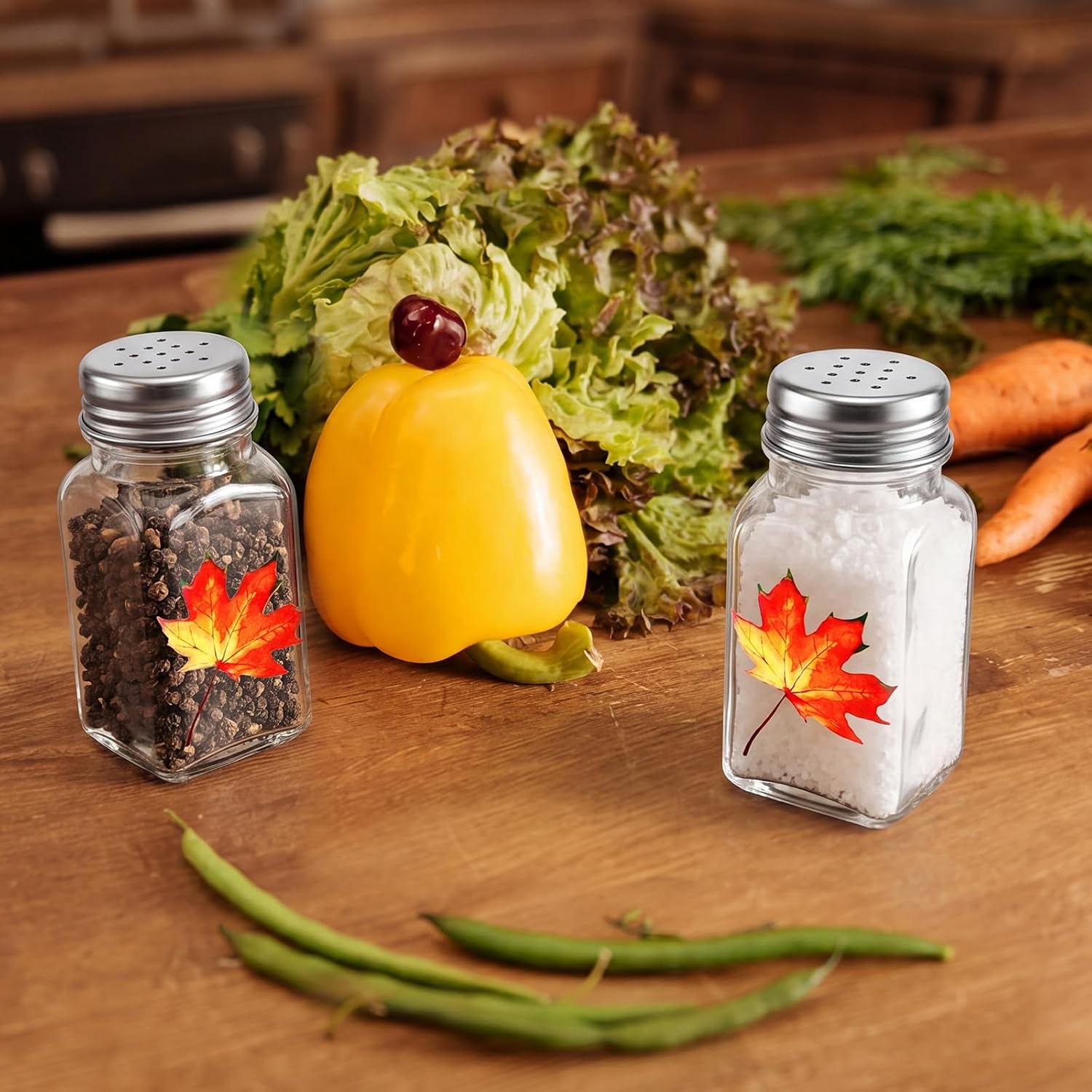 Newtay 2 Fall Maple Leaves Salt and Pepper Shaker Set Autumn Kitchen Decor