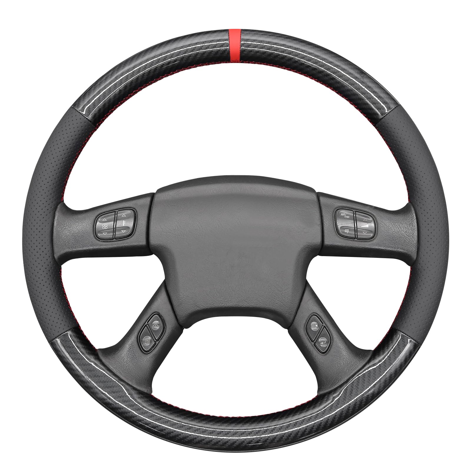 MEWANT Funda para volante de cuero y fibra de carbono cosida a mano para Chevrolet Silverado 2003-2007, protector de volante, accesorios para volante