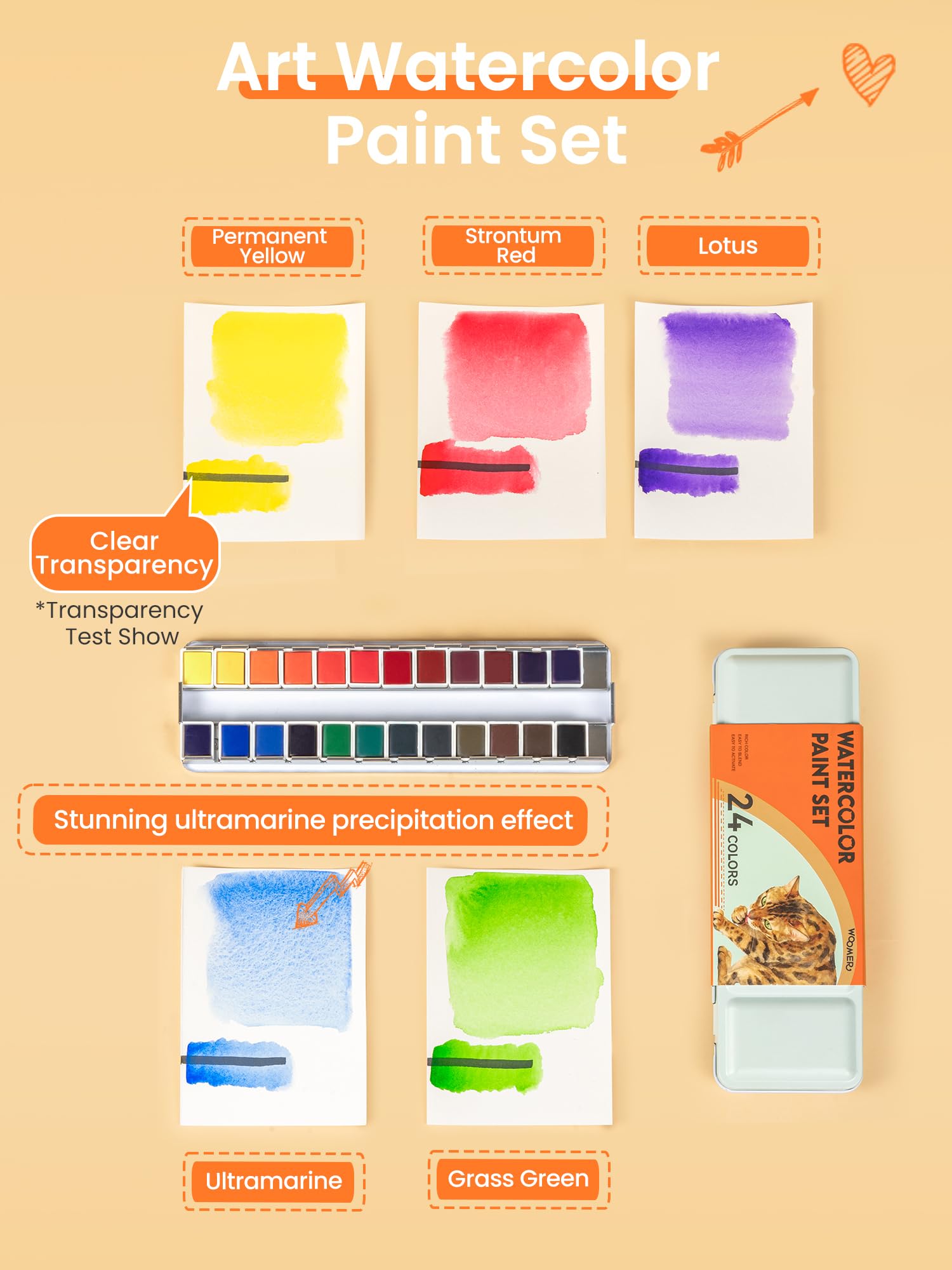 Woomer Aquarelle 24 couleurs couleurs vives haute pigmentation