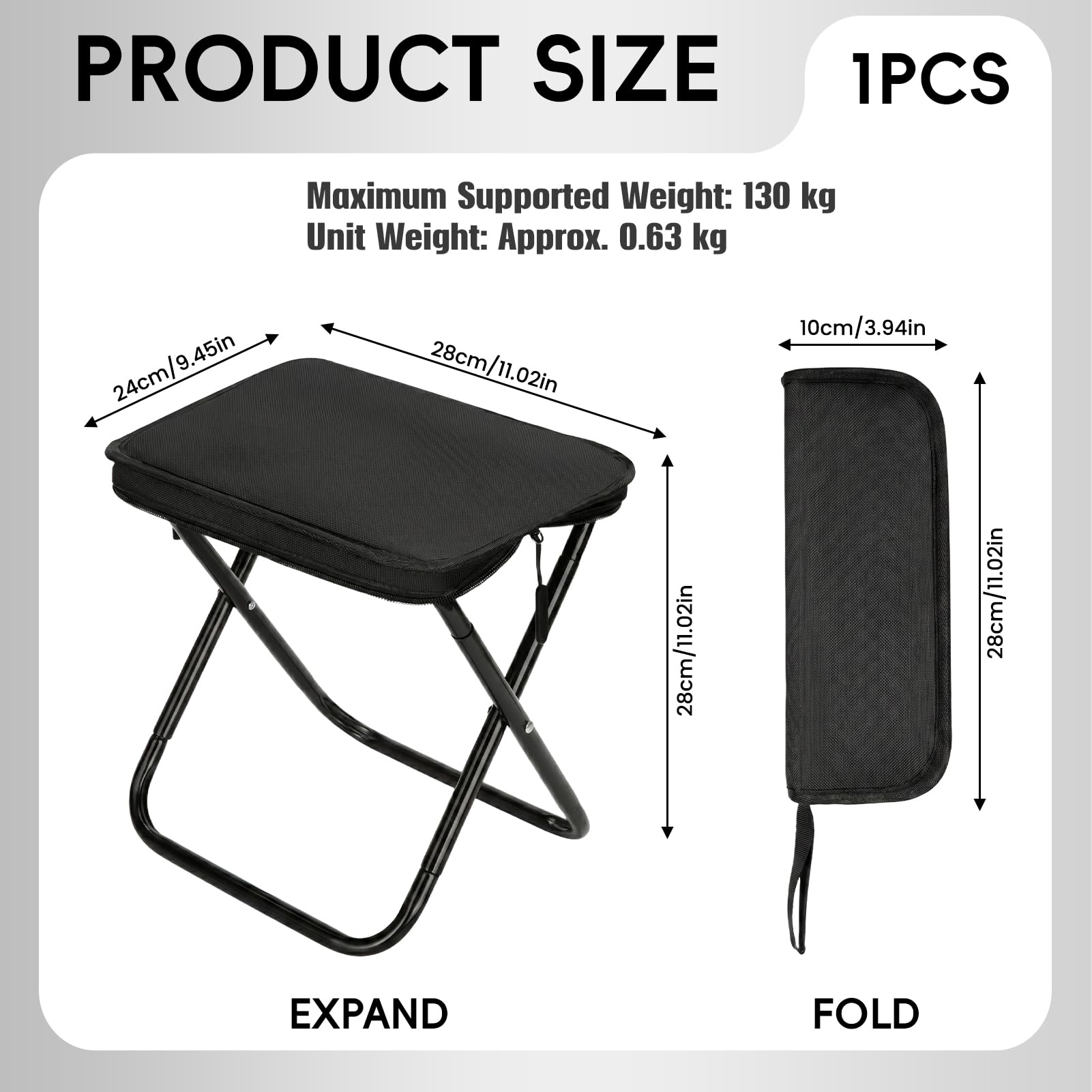 28×24×28cm Sgabello da Pesca Pieghevole, nero Sgabello zaino pieghevole portatile, Esterno Sgabello Pieghevole Portatile, Resistente 130kg, per Campeggio, Pesca, Escursionismo, Giardino