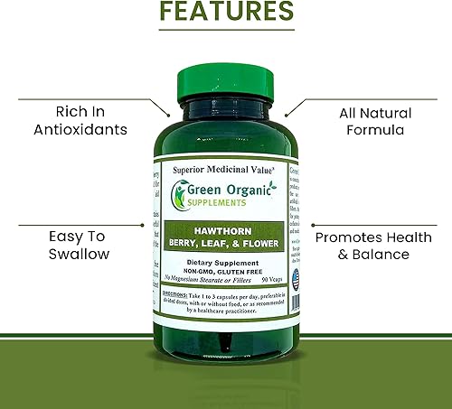 Miniatura 3 de Green Organic Supplements Cápsulas de bayas de espino, hojas, flores, suplementos de espino contienen 90 cápsulas, hierbas naturales de espino para