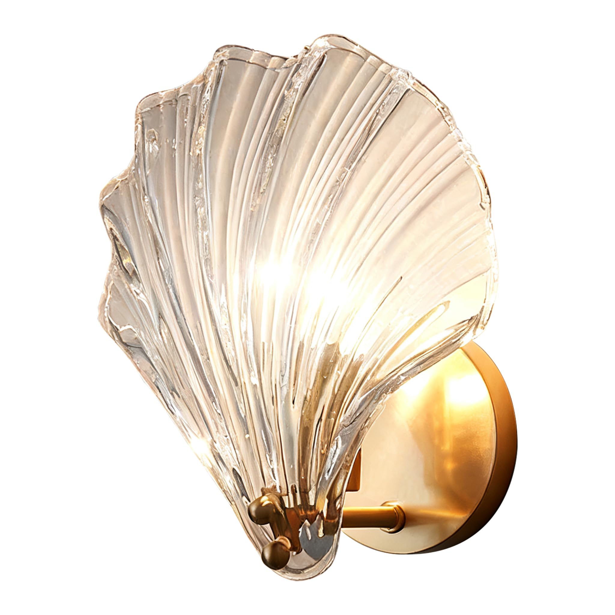 Shell Shape Wall Lamp with H65 Copper Base & Crystal Glass Shade - Modern LED Wall Light for Bedroom Living Room - Elegant Decorative Wall Sconce (111V-240V)
