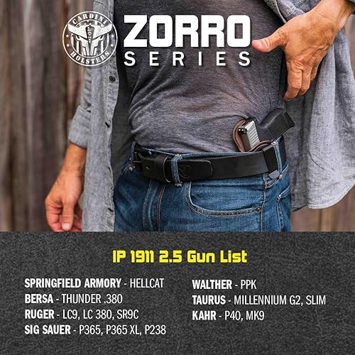 Miniatura 4 de Cardini - Funda de cuero prémium IWB  Compatible con funda Sig P365, Taurus GX4 Mini Compact, se adapta a Kimber 1911 de 2.7 pulgadas, se adapta a