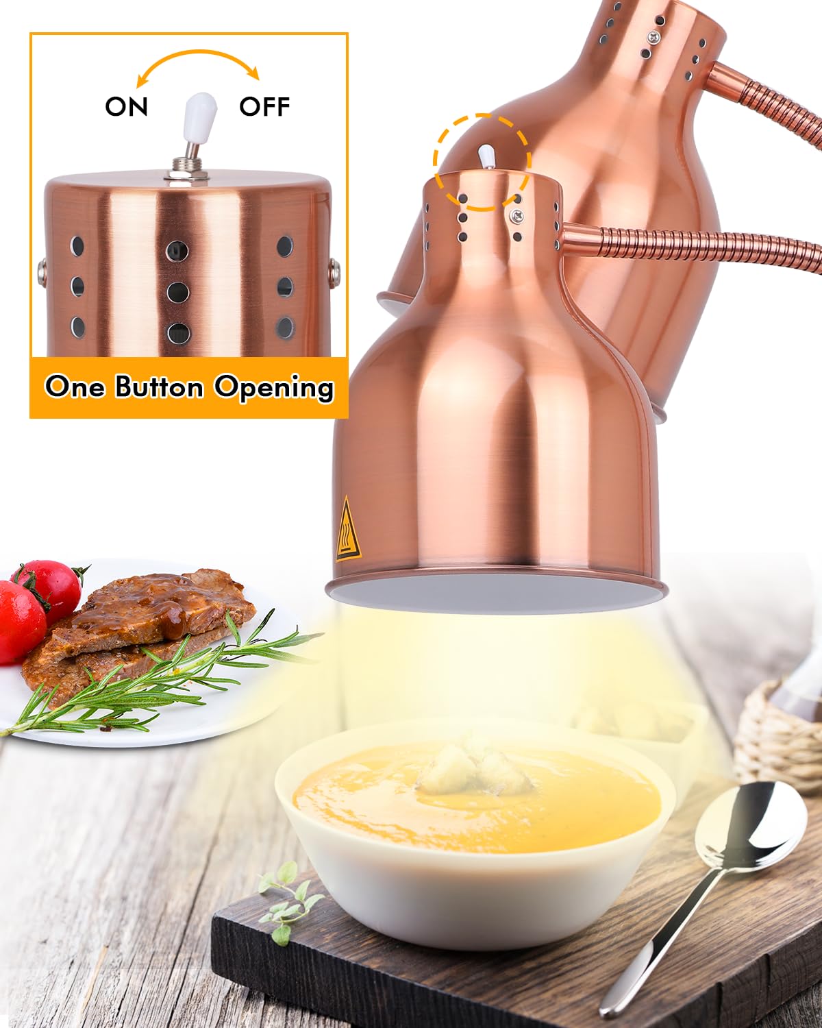 YJINGRUI Lampada termica per alimenti autoportante, 2 lampade riscaldanti da 250 W, per alimenti con tubo flessibile estensibile fino a 70 cm, per buffet ristorante cucina (Double Bulbs)