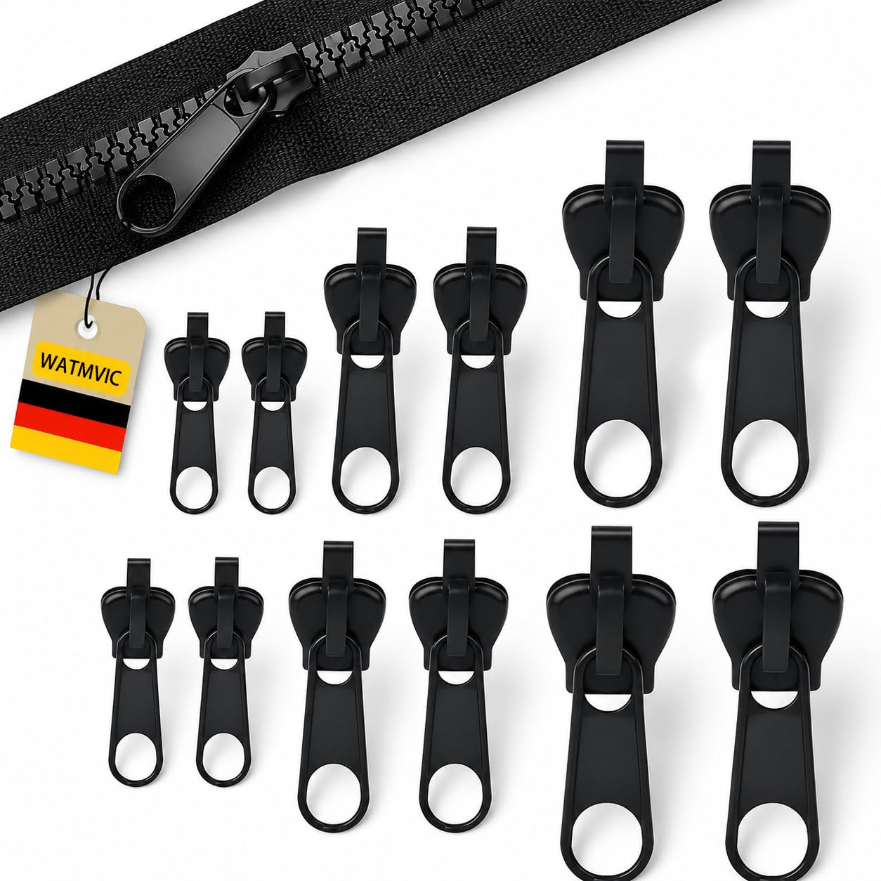 WATMVIC Reißverschlus Zipper,12 Stück Reisverschlus Reparatur Set,Abnehmbare Reißverschlus Zipper Pull Fixer Reißverschluss Reparatur Set für Universal Reißverschluss,Kleidung,Bettzug, Gepäck.