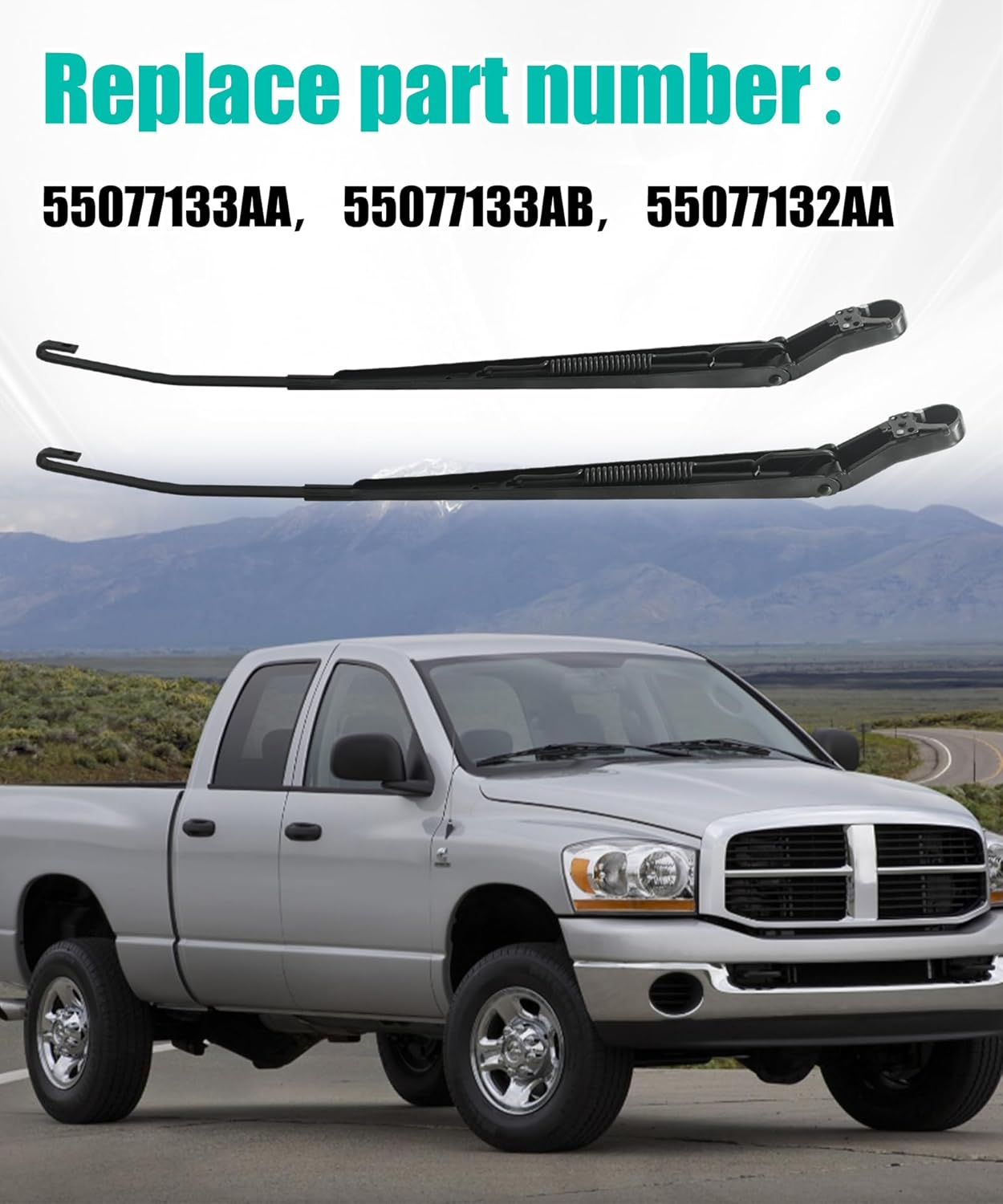 1Pair Front Windshield Wiper Arm Replacement Kit Compatible With 02-04 Dodge Ram 1500/2500/3500,Replaces 42884, 42885, 55077133AA, 55077133AB, 55077132AA