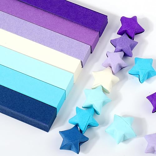 Mity rain 540 tiras de papel de estrella, 7 colores sólidos, tiras de papel de estrella de origami, tiras de papel de estrella de la suerte para