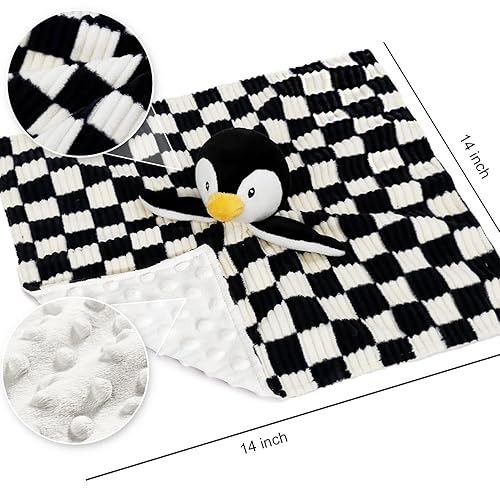 Miniatura 3 de Manta de bebé Lovey para niños y niñas, súper suave tablero de ajedrez con respaldo de tela de punto minky, pingüino, animal de peluche, bonito