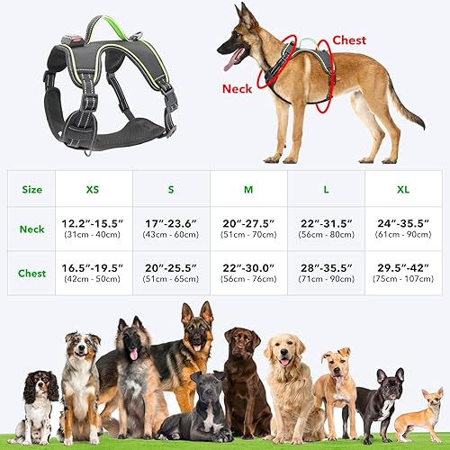 Miniatura 6 de Arnés para perro con luz LED sin tirones con asa, arnés de chaleco con luz recargable para perros pequeños, medianos y grandes, tamaño grande, arnés