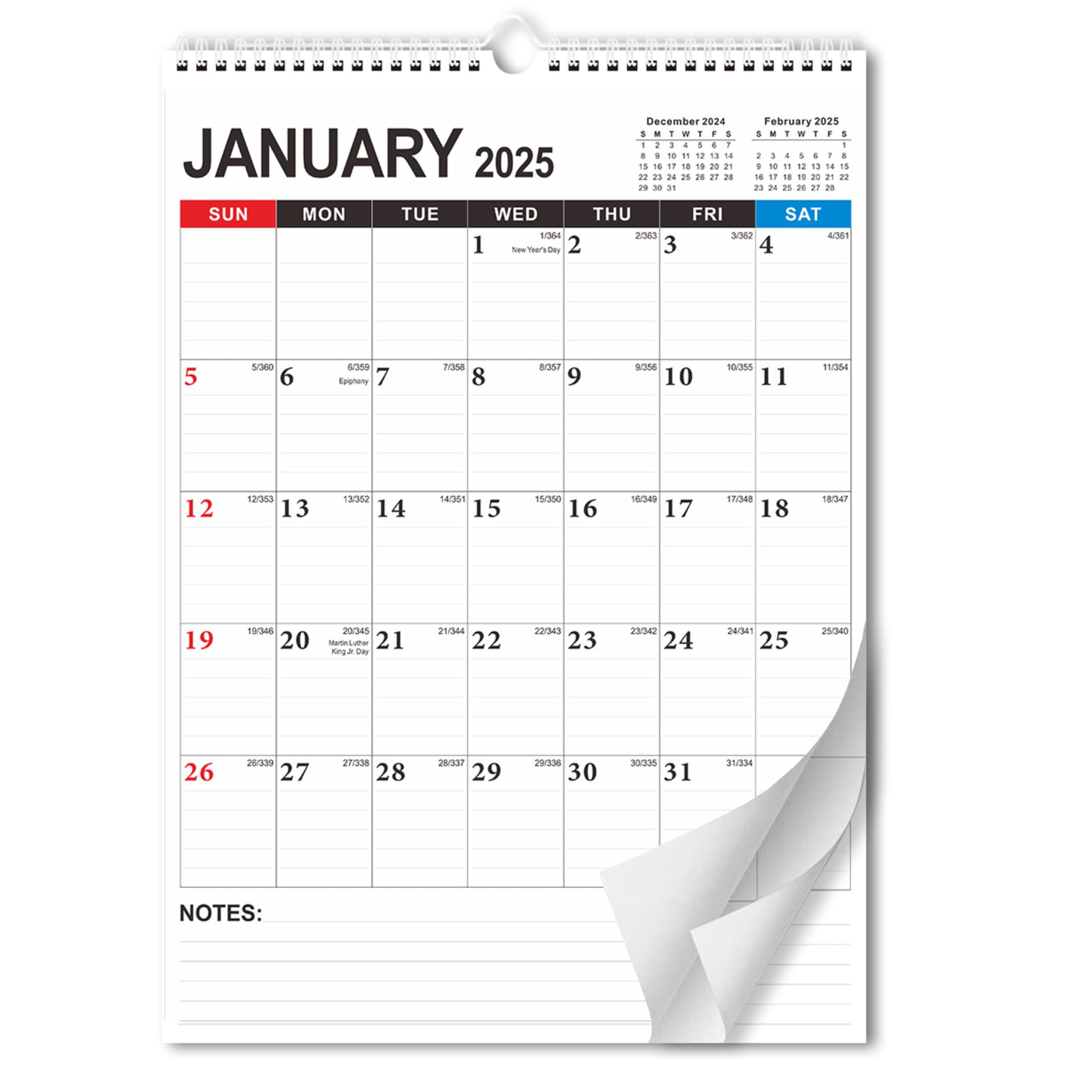 NESLIN 2025 Wall Calendar, Vertical Monthly Wall Calendar 2025, 12" x 17" from Jan. 2025 - Dec. 2025, Twin-Wire Binding, Large Writing Block, Perfect for Planning and Organizing Home Office (Vertical)
