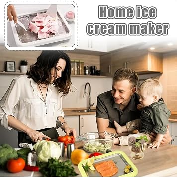 Ice Cream Roll Maker - DIY Instant Ice Cream Roller Pan with 2 Scrapers, Homemade Frozen Yogurt/Gelato/Sorbet Maker, Easy to Use & Clean for Home Kitchen (White)
