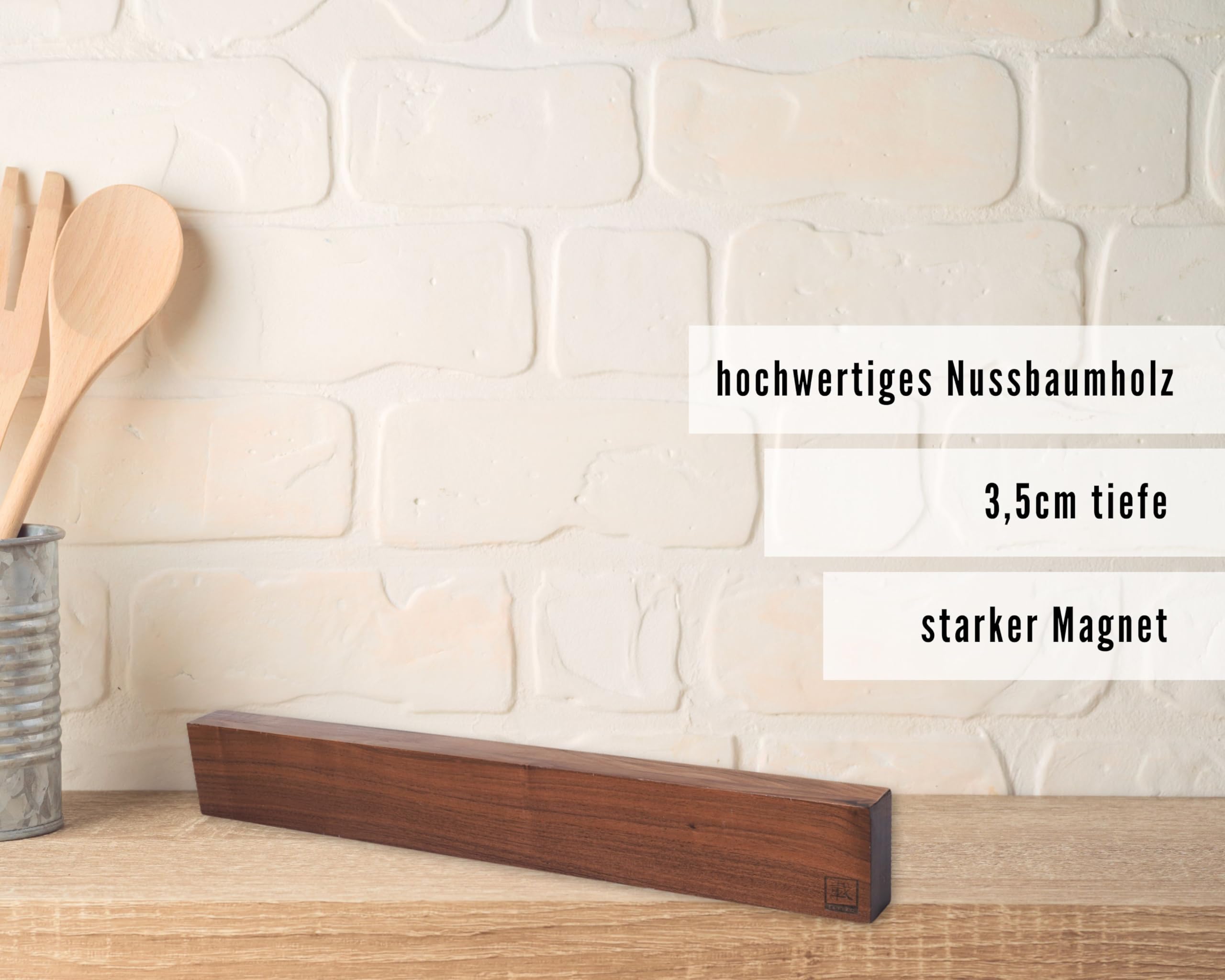 zayiko Magnetleiste 50 cm aus massivem Nussbaumholz für bis zu 10 Messer | Durchgehende Magnetstruktur, klingenschonende Holzoberfläche, Wandmontage mit Schrauben und Dübeln; nicht für Keramikmesser