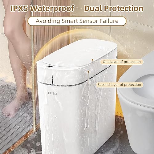 Miniatura 5 de funest Bote de basura con sensor de movimiento con tapa, 3.5 galones, recargable, automático, para baño, de absorción automática, impermeable, sin