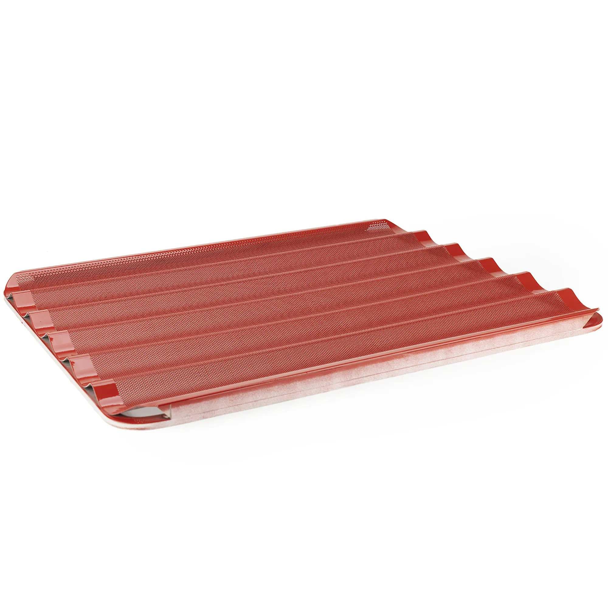 MBH - Prążkowane perforowane blachy do pieczenia 60 x 40 cm z czerwoną powłoką silikonową do piekarni. Blacha aluminiowa ze stalową ramą do profesjonalnych piekarników, 5 sztuk