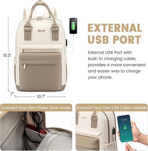 Miniatura 5 de LOVEVOOK Mochila para mujer, mochila para laptop de 14 pulgadas con puerto USB, lindas mochilas impermeables elegantes bolsas de viaje vintage para
