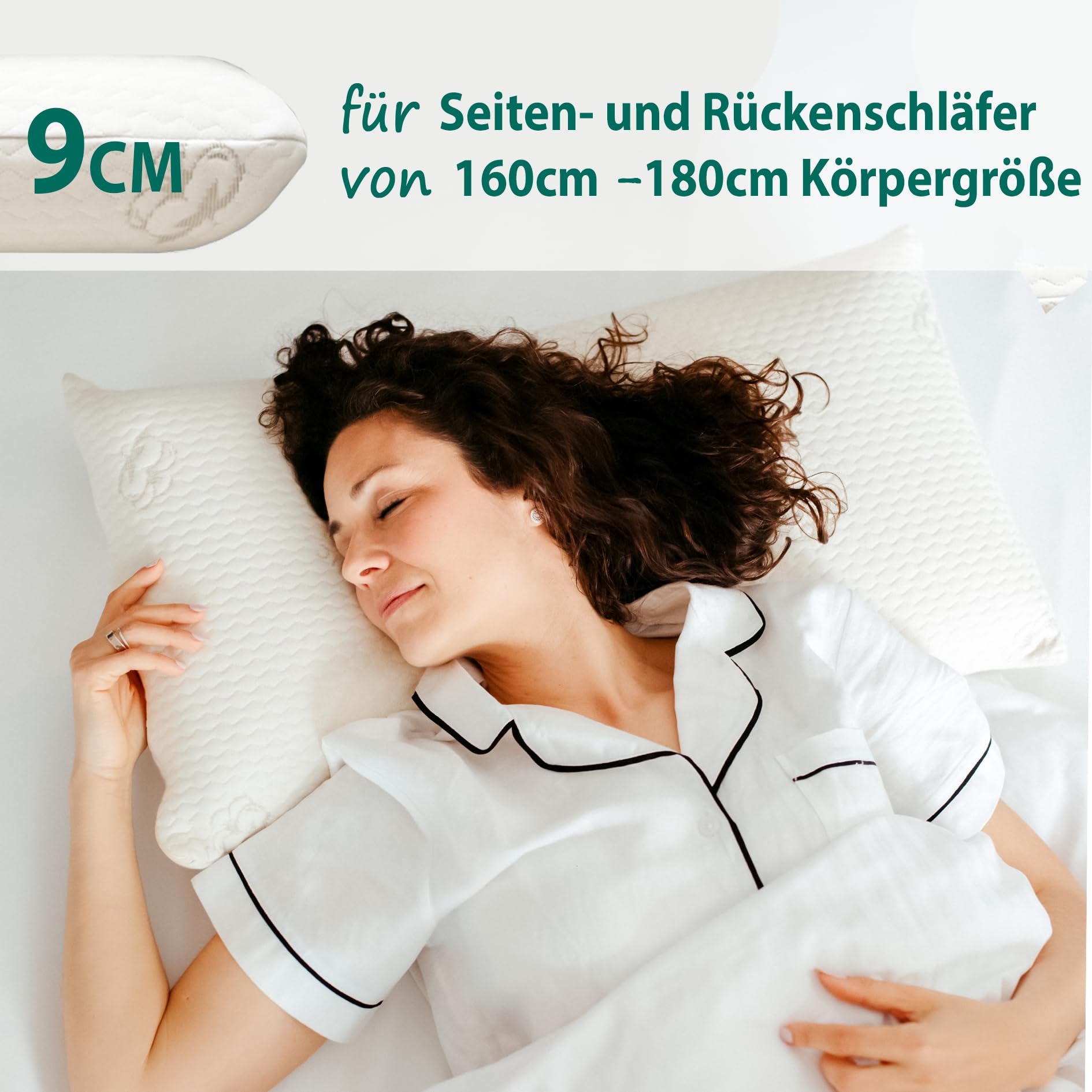 KNERST® Nackenkissen - Orthopädisches Kissen für ultimativen Komfort in jeder Schlafposition - Nackenstützkissen - Memory Foam Kissen - ergonomisches Kopfkissen [Höhe 9cm] - für Bezüge 40x80cm