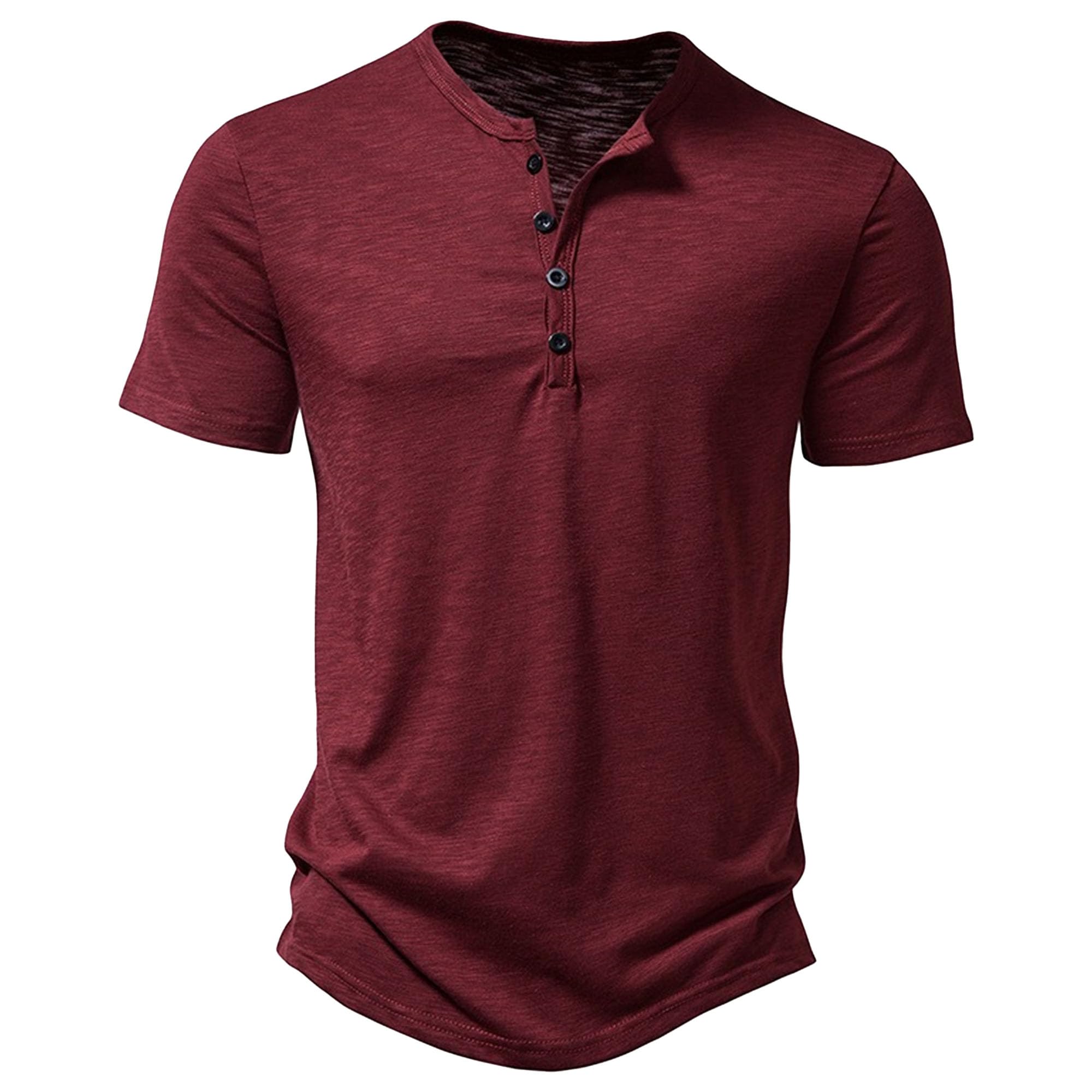 Men Quarter Button Loose Henry T Shirt Classic Fashion Breathable Shirts Summer Casual Relaxed Fit Pullover Tops (Wine Red,Small)