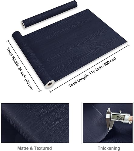 Miniatura 8 de CRE8TIVE Papel de contacto de madera azul marino mate de 24 x 118 pulgadas, papel de contacto de madera autoadhesivo extraíble, papel de contacto de
