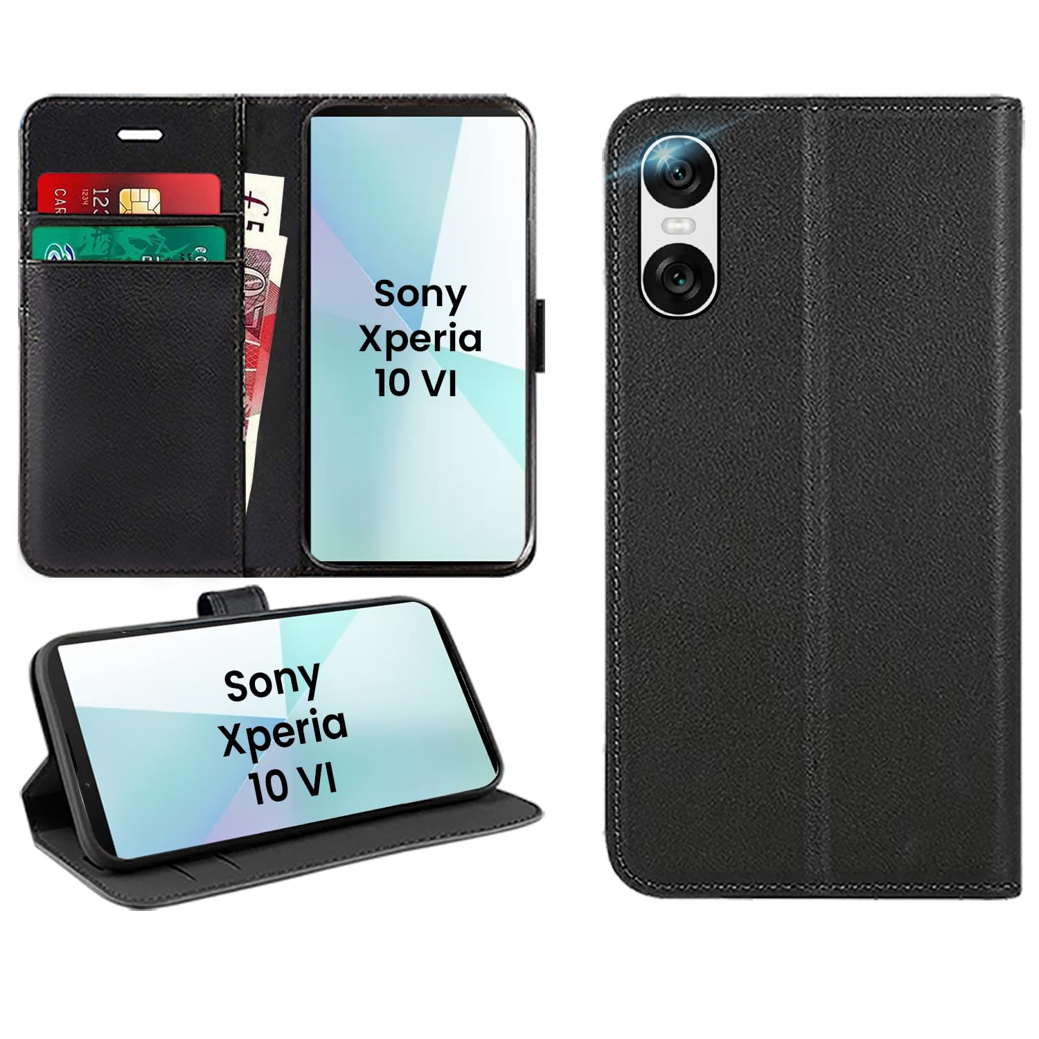 DN-Technology Phone Case For Sony Xperia 10 vi Case, Xperia 10 vi Case with Card Holder [Flip Case] [Leather Wallet Case] [Stand View Book Case] Phone Cover For Sony Xperia 10 VI (BLACK)