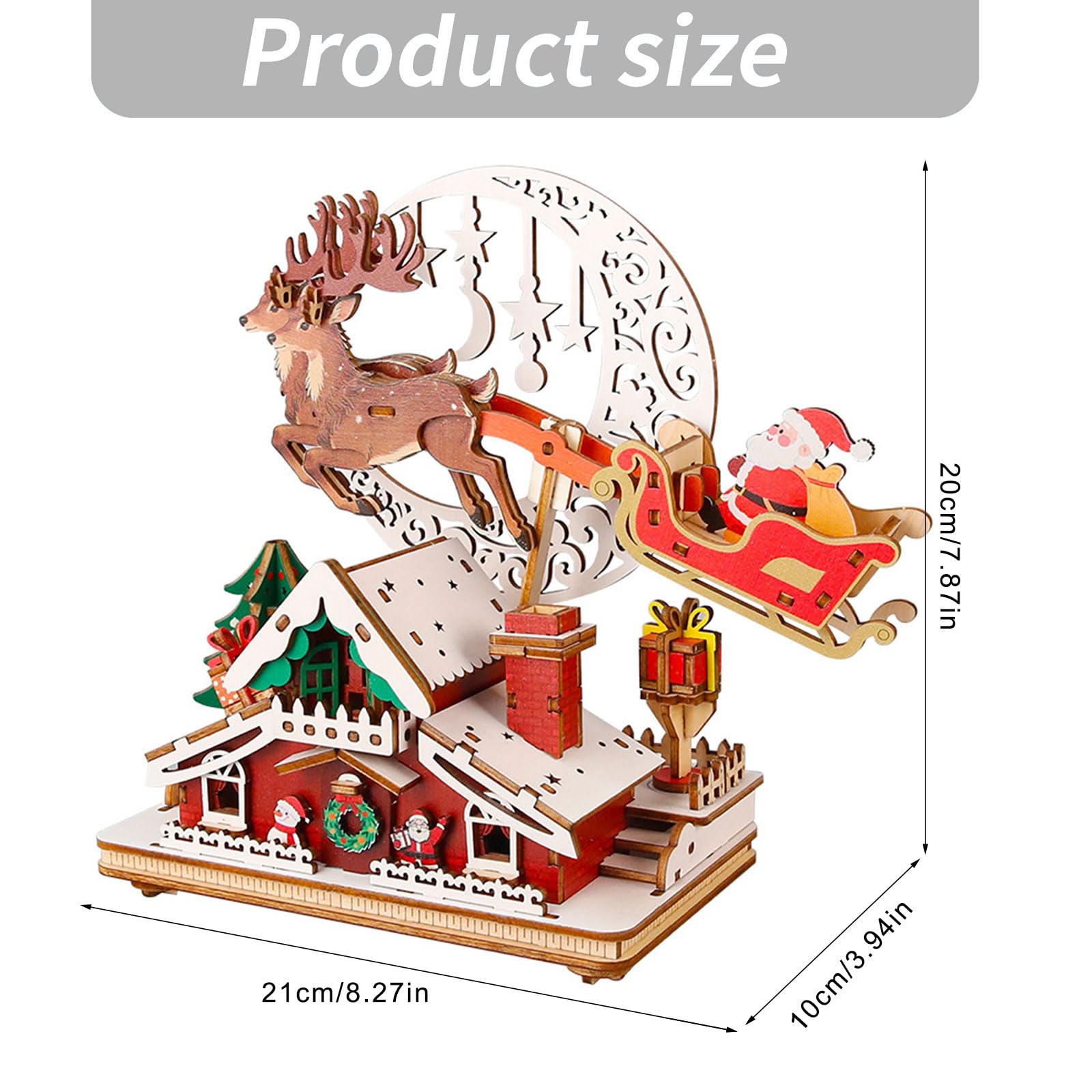 Carillon Natalizio in Legno Personalizzabile con Illuminazione a LED e Melodie Puzzle da Costruzione Ornamento Meccanico Regalo per Feste Carillon Natalizio in Legno Puzzle