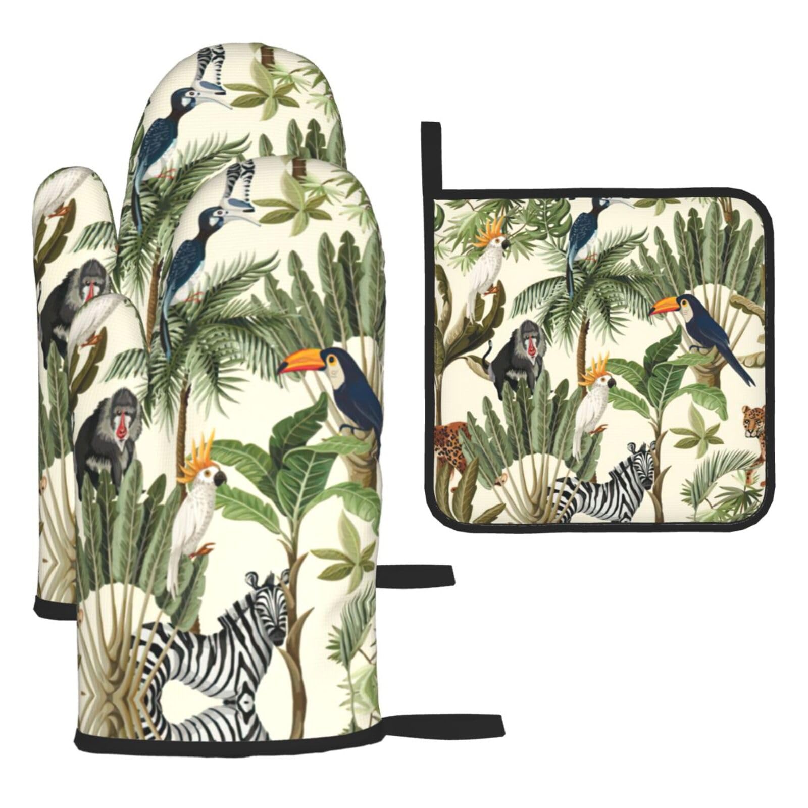 Gants de cuisine et maniques arbres lot de 3 anti-chaleur imperméables