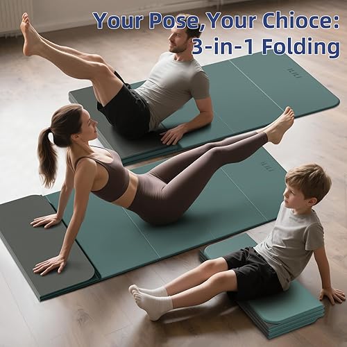 Miniatura 4 de ILILI Tapete de yoga plegable, 0.394 in de grosor, material TPE, suave y cómodo tapete plegable de 0.4 pulgadas, fácil de transportar y almacenar,