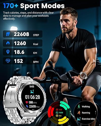 Miniatura 4 de Relojes inteligentes militares para hombres con llamada Bluetooth, reloj inteligente AMOLED de 1.6 pulgadas impermeable con linterna, 116 modos
