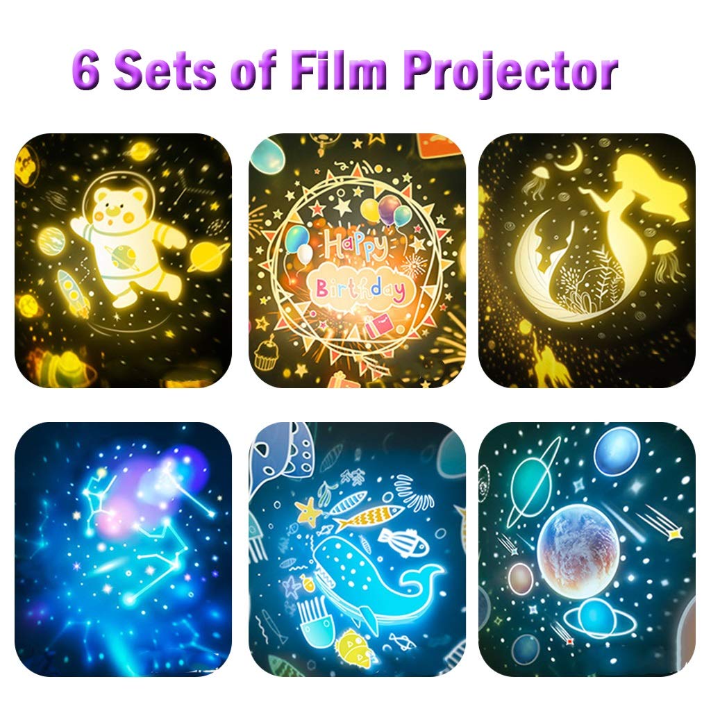 YXCKG Luce Notturna del proiettore, Star Night Light Proiettore Rotazione a 360 ° per Camera da Letto, 6 Set di Film，Sea World, Lampada da Tavolo per Neonati，Decorazioni per Feste