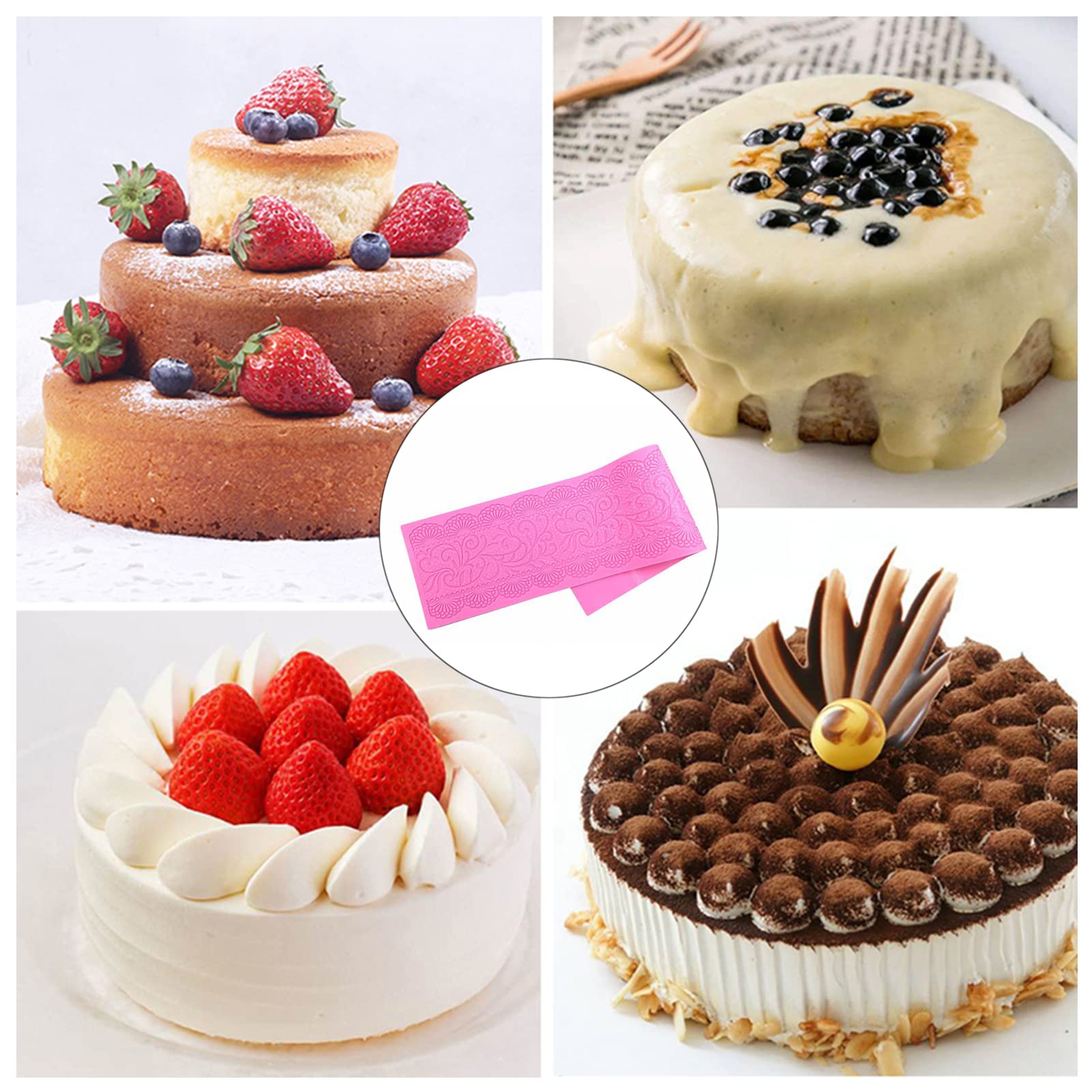 Mata wytłaczana, silikonowa forma do dekoracji ciasta, formy silikonowe, koronka, mata wytłaczana, mata strukturalna, ciasto, fondant, końcówka do dekoracji tortów, fondantów, klasyczny wzór – koronka