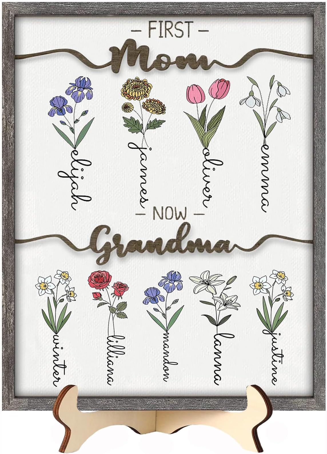 Christmas Gifts For Mom, Grandma, Customized Birth Month Flower with Names, Personalized Wood Plaque Wall Art Birthday Gifts Grandma Gifts From Grandkids