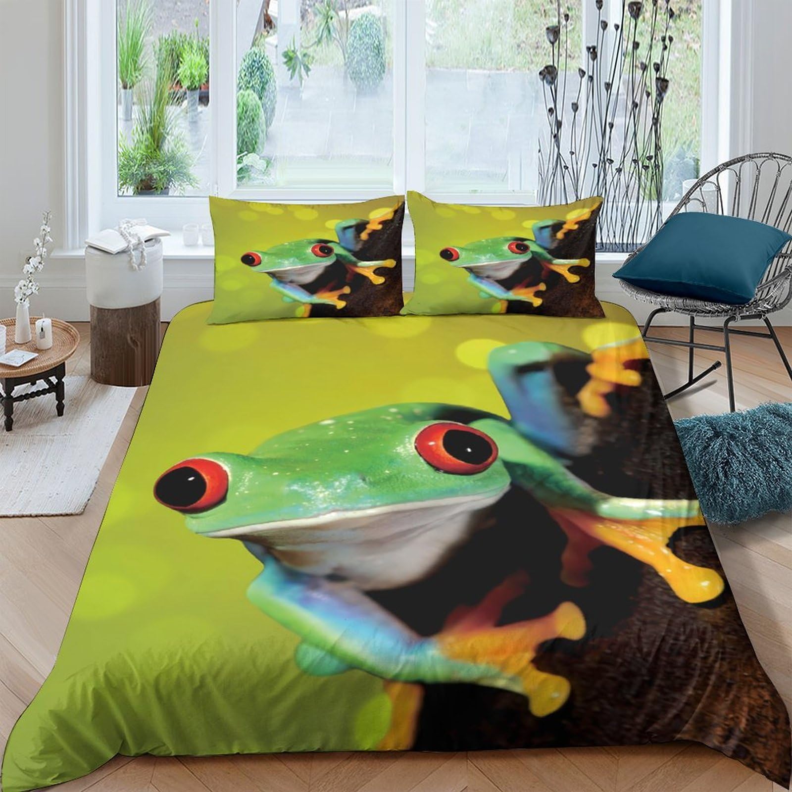 Ctjqhvkz Style-4 3D Printed Green Tree Frog Fitted Sheet Microfiber Soft Anti-Slip Rainforest Bed Cover For Bedroom Guest Room Decor Single（135X200cm）