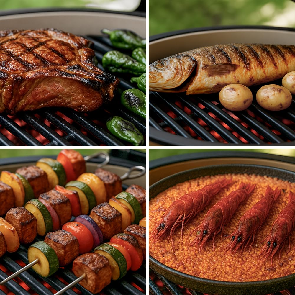 Cecotec Kamado Barbacoa de Carbón Cerámica Ø 32cm DragonFire 3200. Asa, Ahuma, Hornea y Guisa, Resistente a 1000ºC, Diámetro 32cm, Soporte Hierro Fundido, Cámara Hermética, Ruedas, Termómetro