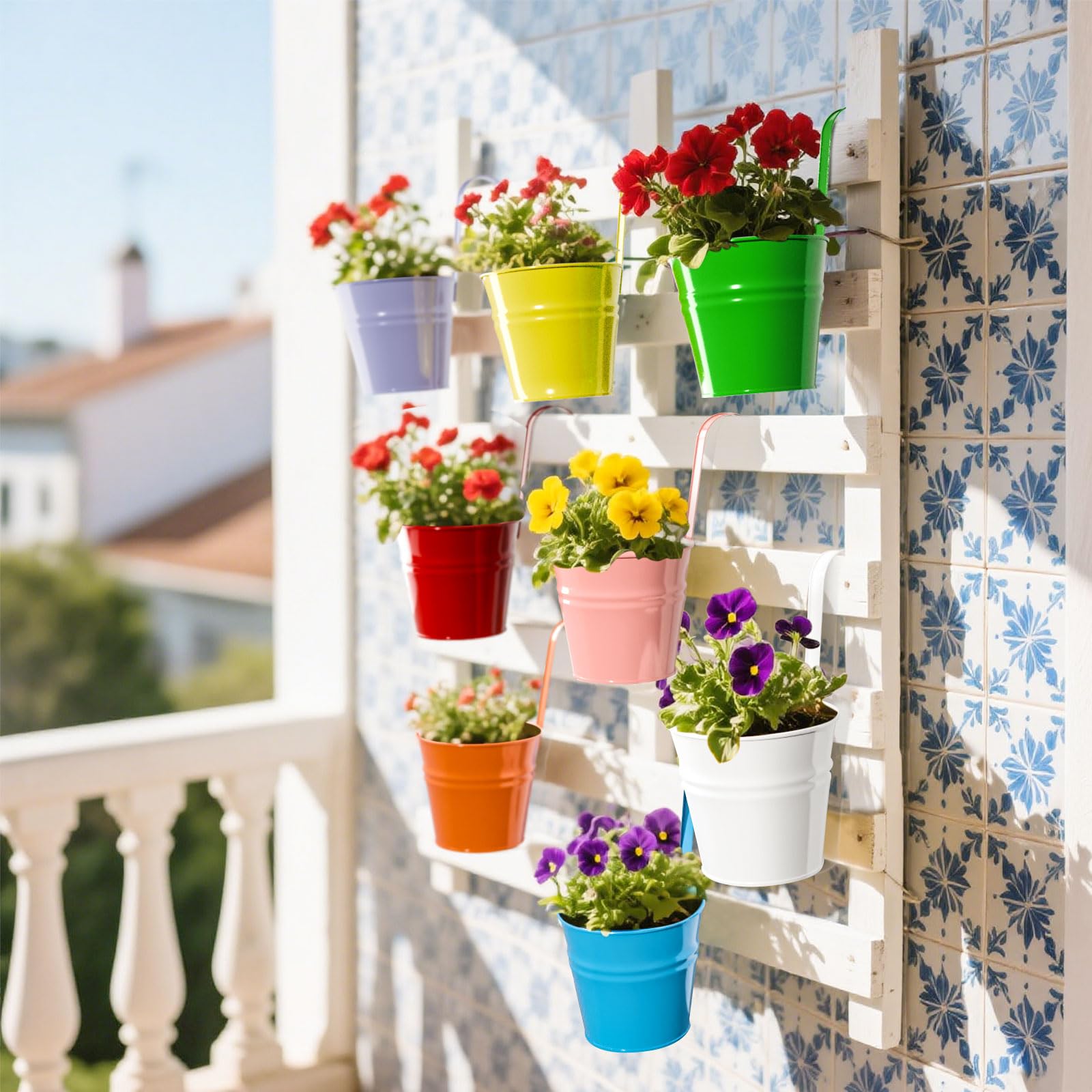 XXXFLOWER Metall Hängende Blumentöpfe Set - Robuste Hängeblumentöpfe aus Metall mit Abnehmbarem Haken & Ablaufloch, Hängetöpfe für Balkon, Garten, Zaun, Wand4/8 Stück