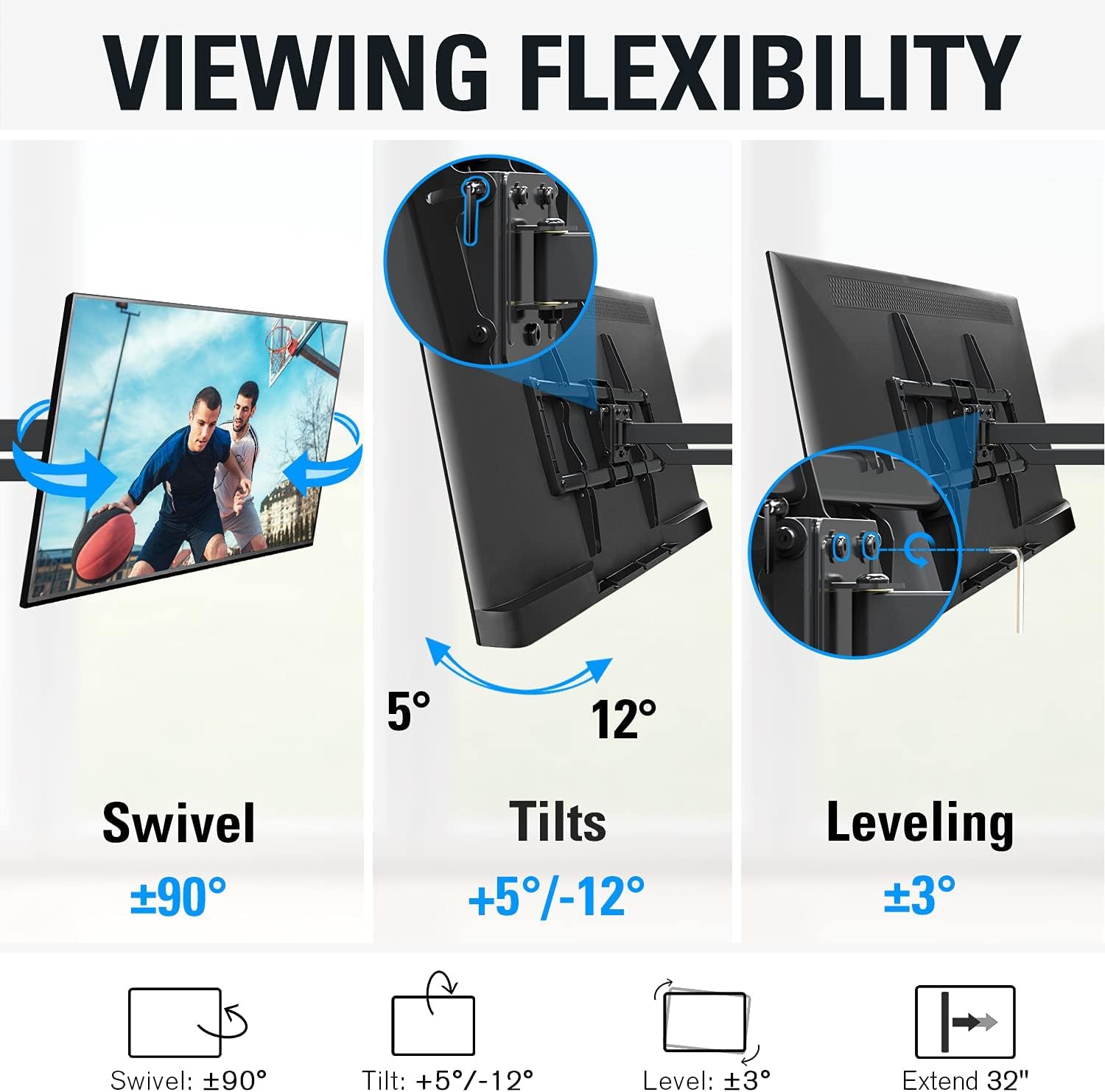 Mounting Dream MD2285-LA Long Arm TV Wall Mount with Swivel and Tilt for 37-75 inch TV, VESA 600x400mm and MD5751 Concrete Wall Anchors for TV Wall Mount Installation 6pcs