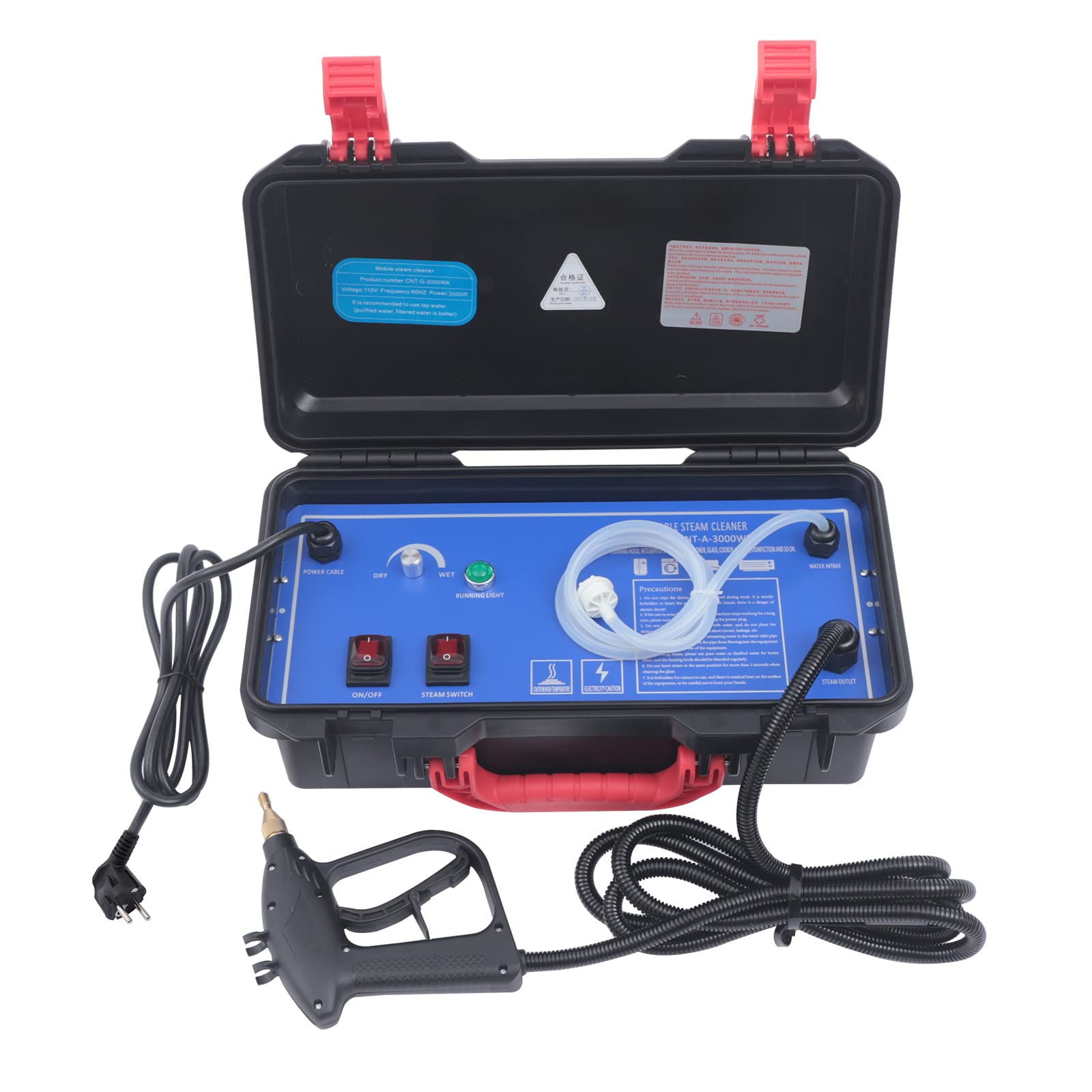 Máquina de Limpieza a Alta Temperatura 3000 W 3.5Bar, Limpiador a Vapor para Coche 130 °C, Agua Fría y Vapor Modos, 5 Cabezales de Cepillo, para Cocina, Cuarto de Baño