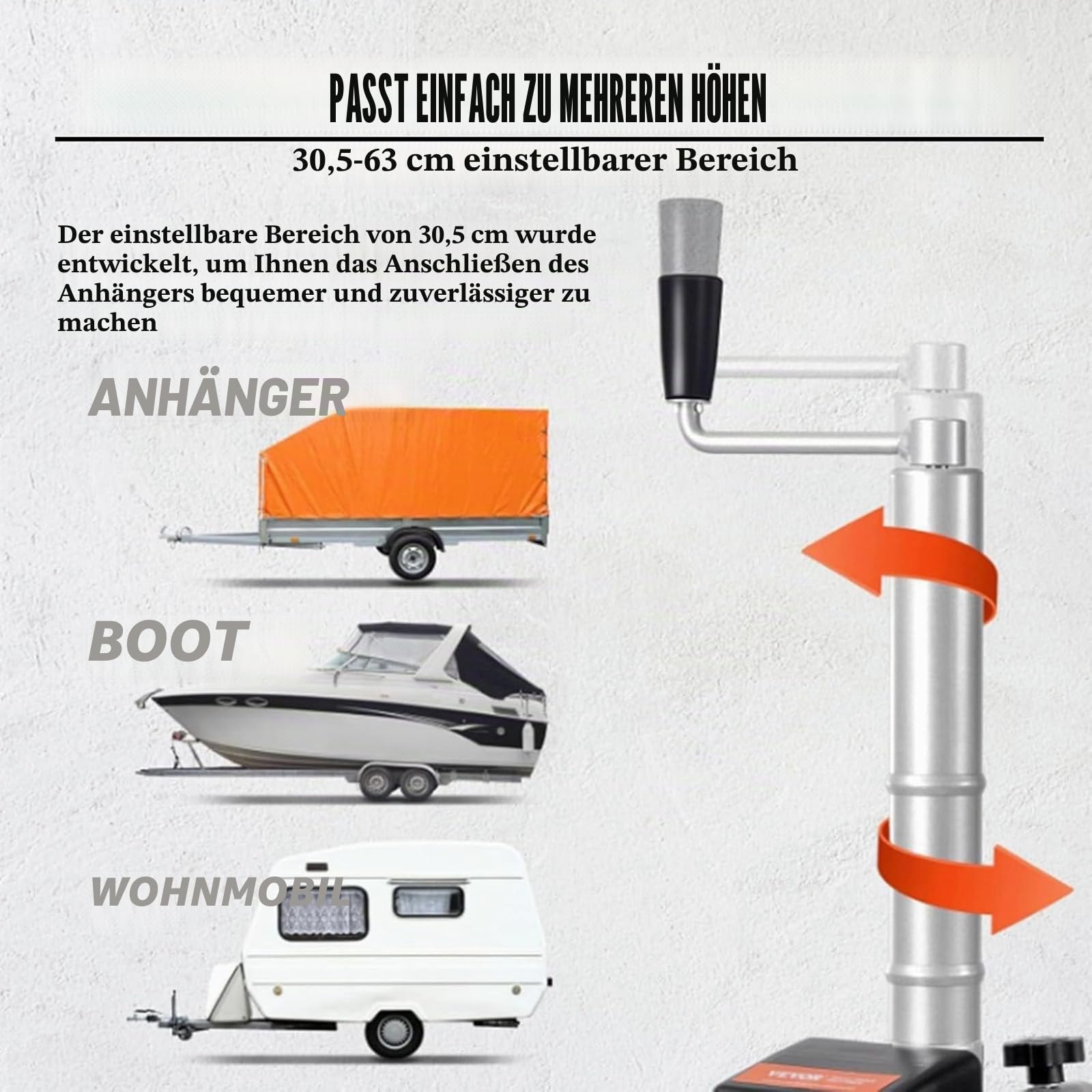 2270kg Elektrischer Anhänger-Rollwagen, 350W 12V Anhänger-Stützrad mit 6–7 m/min Bewegungsgeschwindigkeit, 32-42cm einstellbare Klemmhöhe, zum Bewegen von Anhängern, Wohnwagen und Booten