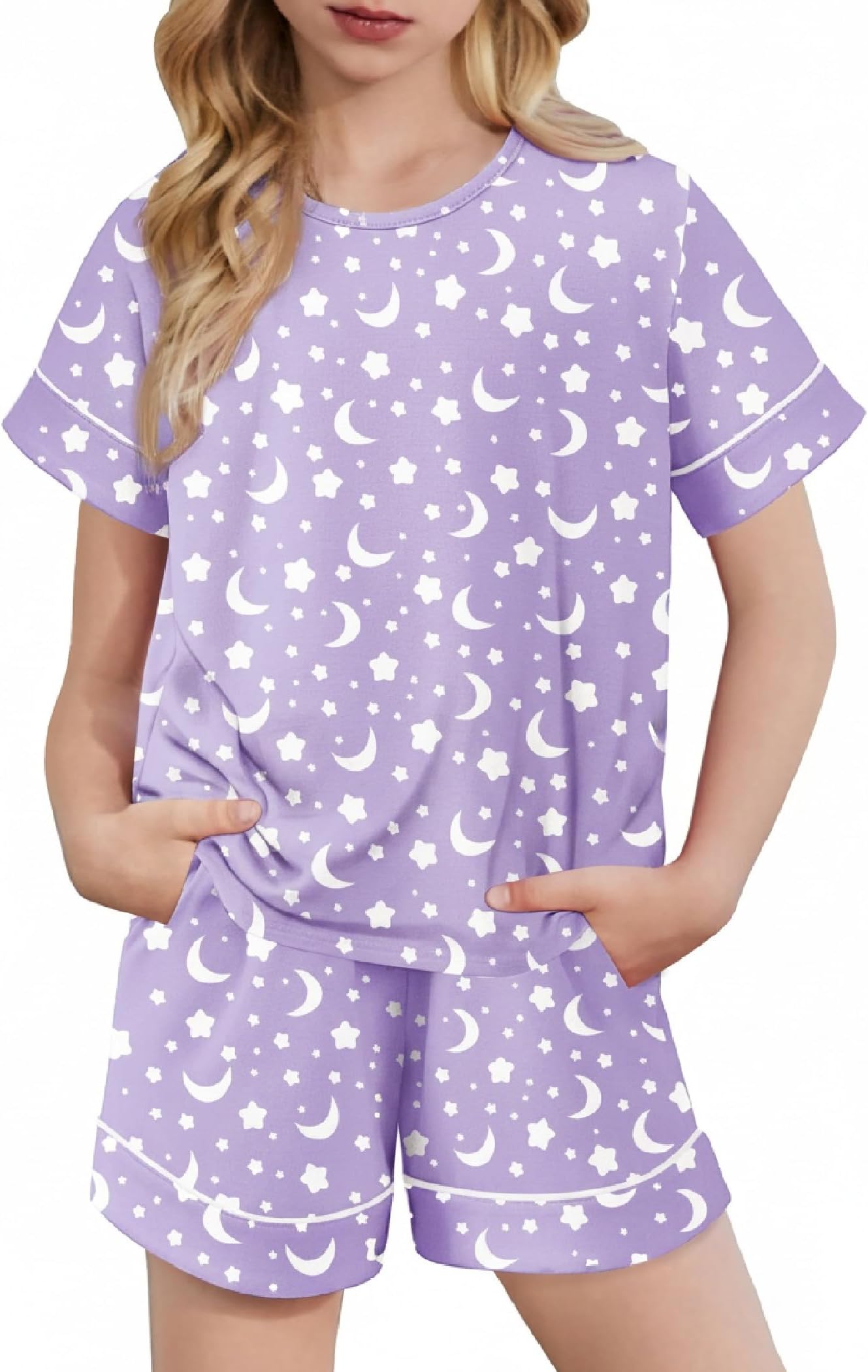 Girls Pajamas Set Short Sleeve Sleepwear Summer Lounge Set Soft Pjs for Kids