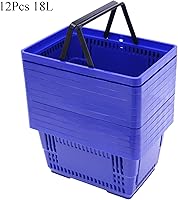 Vista 2 de 12 cestas de compras de 18 litros con asas, cestas de compras, carritos de comestibles con asas, cestas de plástico para tiendas de comestibles