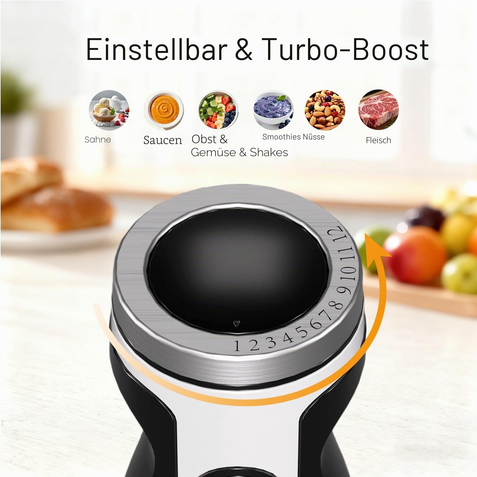 MegaWise Pro Titanverstärkter 5-in-1-Stabmixer, leistungsstarke 400 W mit 80% schärferen Klingen, kabelgebundener Mixer mit 12 Geschwindigkeiten (schwarz)