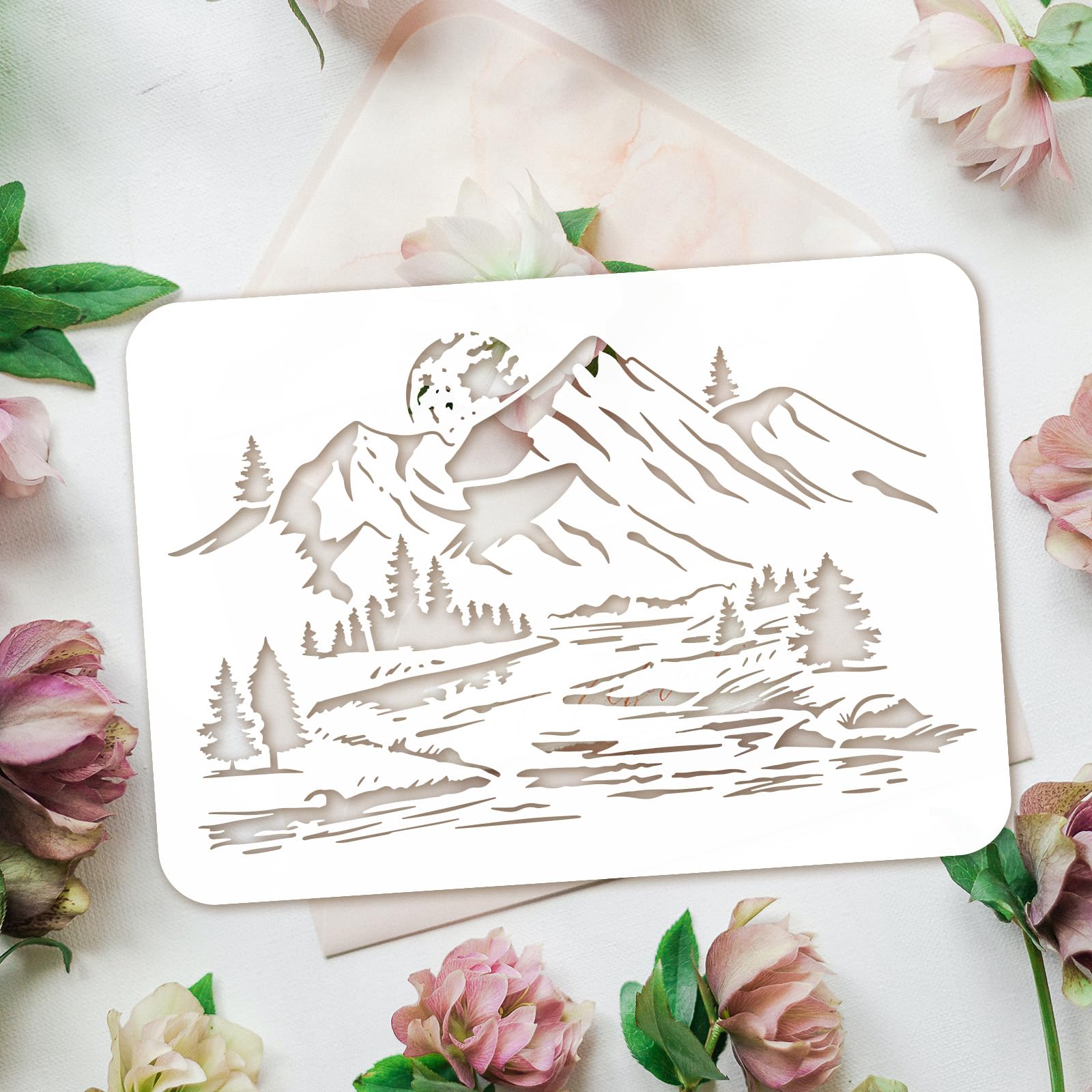 Set Di 6 Stencil Riutilizzabili FINGERINSPIRE Per Pittura - Tema Città, Foresta, Montagna, 6 Stili E 1 Pennello, Dimensioni Varie Da 30x30cm A 15x30cm, Per Decorazione Pareti E Fai Da Te
