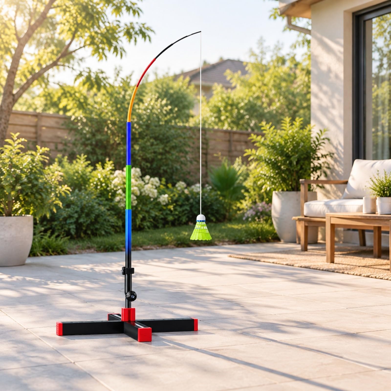 F Fityle Dispositivo Entrenamiento Bádminton con volución Automático Compacto Entrenador Bádminton Plegable con Base Agua Fácil r para Jardín