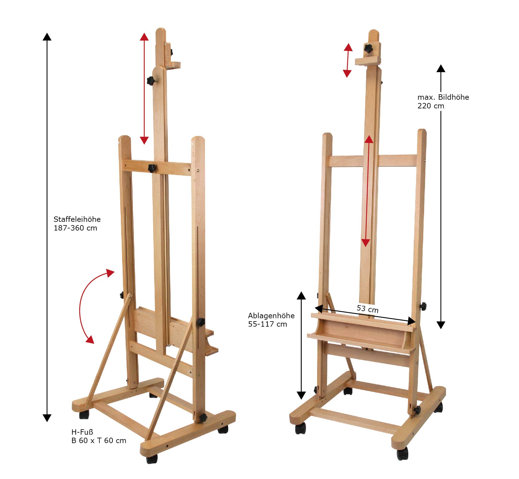 Paintersisters Atelier Staffelei Lima - für Keilrahmen bis 220 cm, Studio-Staffelei aus massivem Buchenholz FSC®, Holzstaffelei