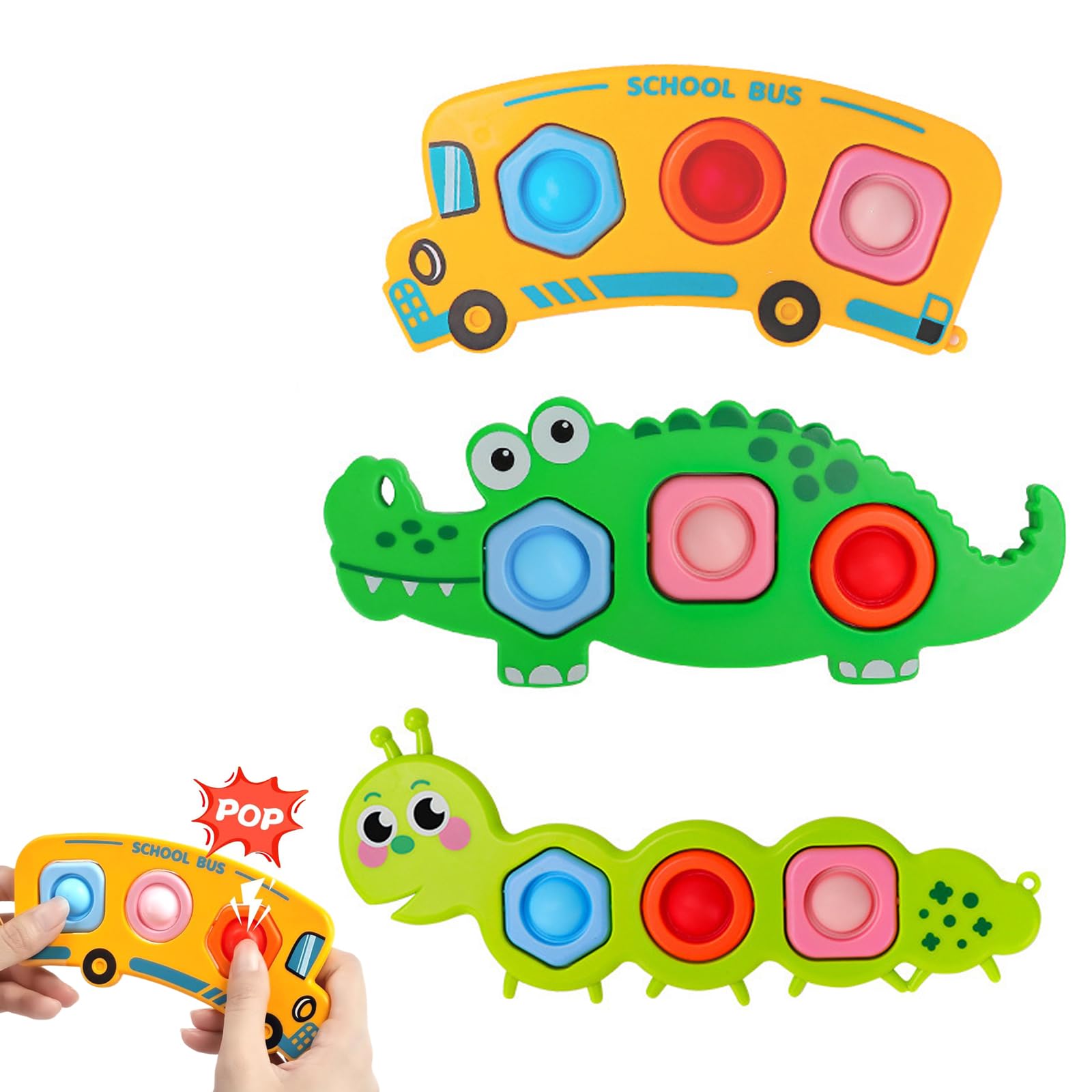 SiumPklay 3PC Fidget Popper Sensory Toys for Toddlers – Animal Pop It Toys for Airplane Travel, Montessori Baby Toys for 12+ Months Autism Gifts for 1 2 3 Year Old Kids