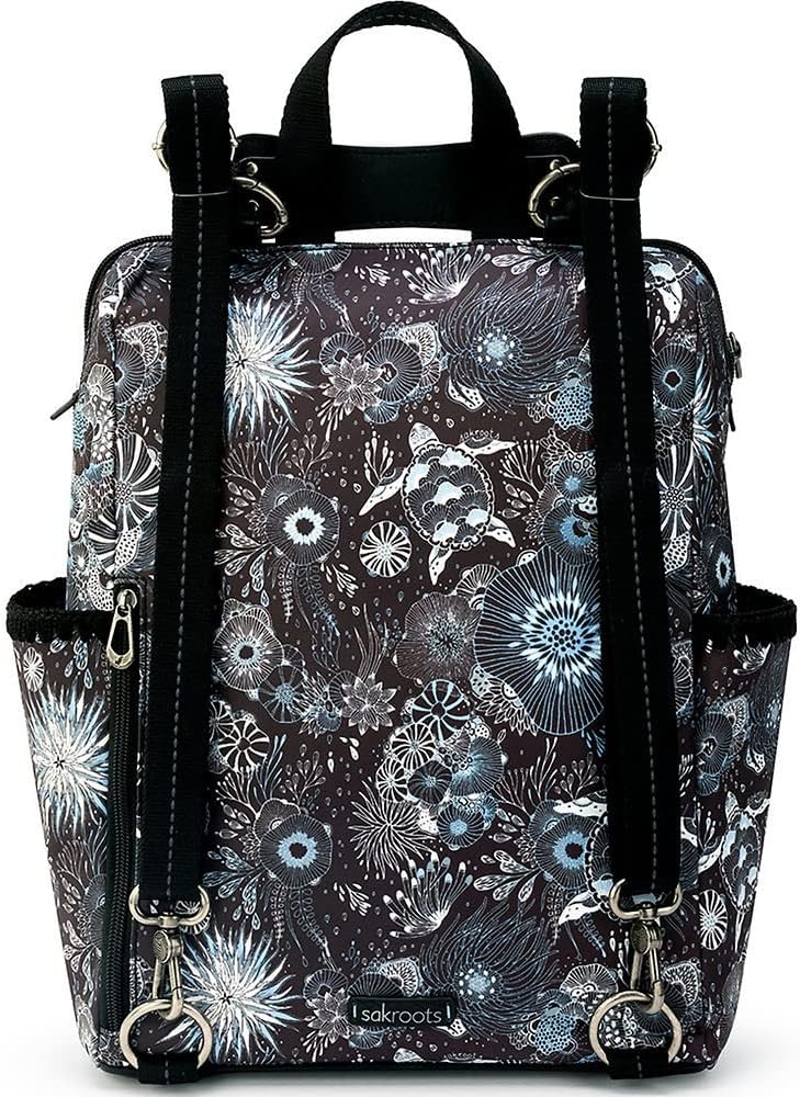 Sakroots womens Eco-twill, Laptop Compartmen Loyola Backpack in Eco Twill Convertible Purse with Adjustable Crossbody Strap Multifunctional Bag, Midnight Seascape, One Size US
