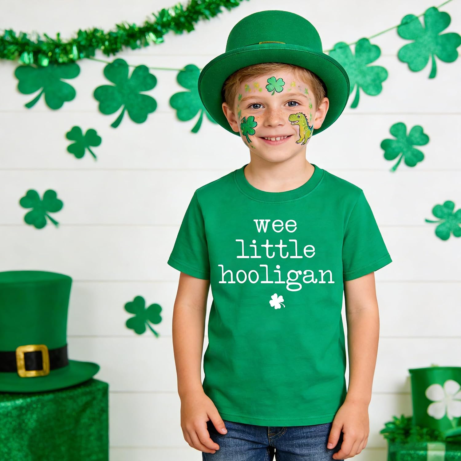 Girls St Patrick's Day Shirt Kids Green Lucky Heart Shirts Shamrock Tees Irish Clover Tops Short Sleeve 7-14y