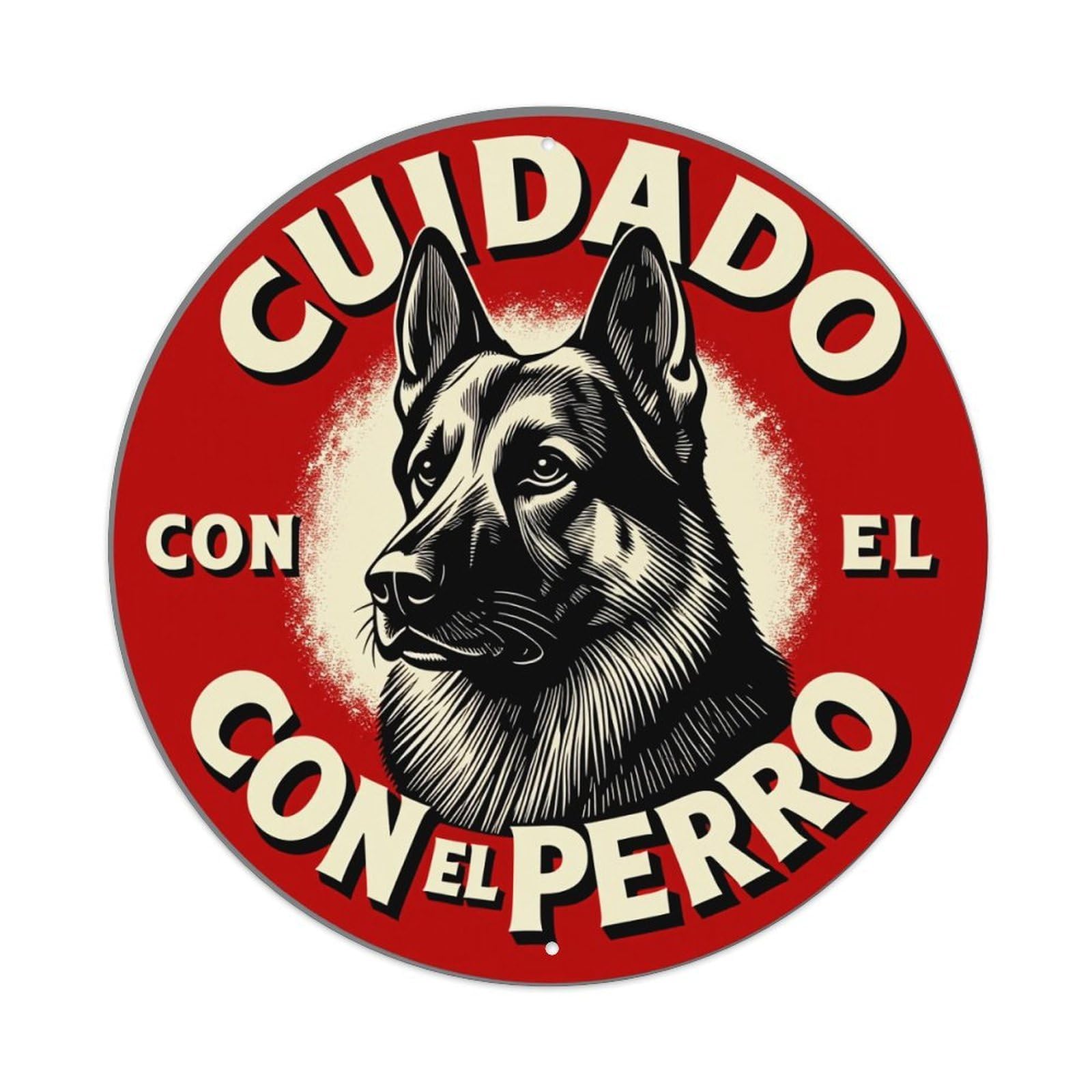 Beware of The Dog Round Tin Sign Vintage Style Metal Sign Home Bar Garden Wall Plaque Decor Metal Poster 8x8 Inch