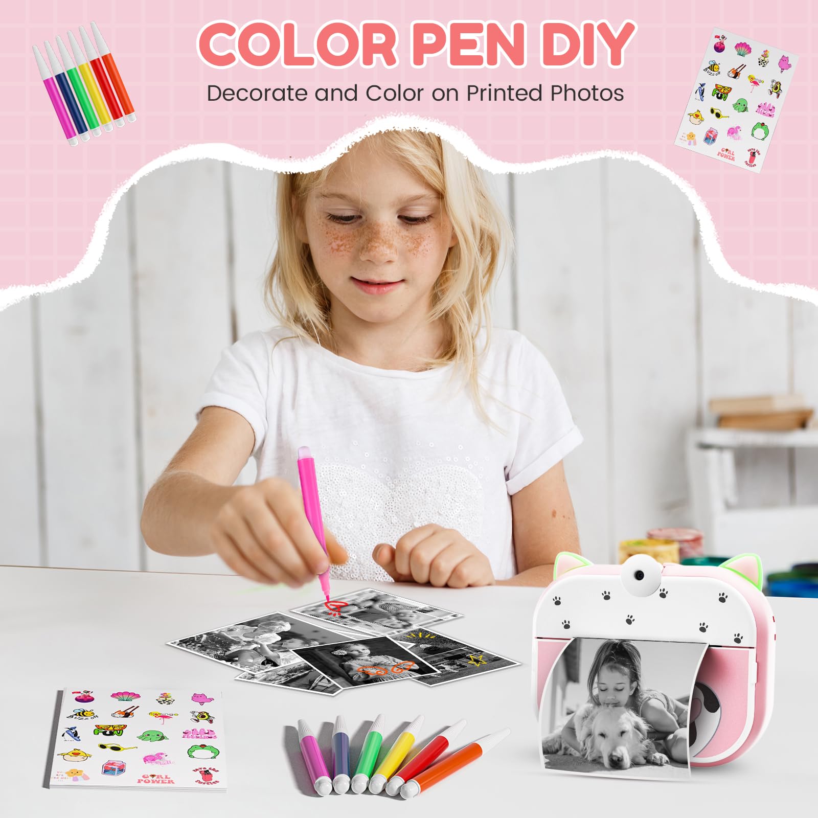 Macchina Fotografica Bambini Istantanea, Potuem 2.4 Pollici Digitale Fotocamera Bambini con Zoom 20X, Lente Ruotabile a 180°, 48MP/1080P Fotocamera Istantanea per Bambini, Regalo di Compleanno