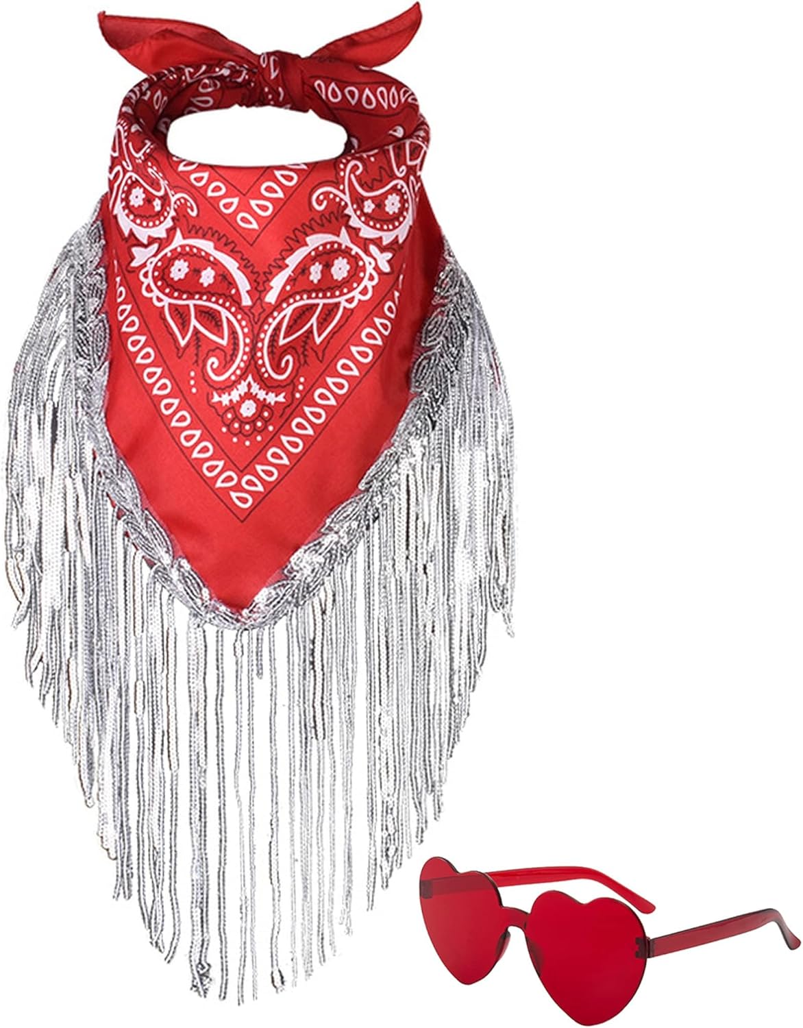 Fringe Rhinestone Bandana with Heart Sunglasses, Disco Cowgirl Bachelorette